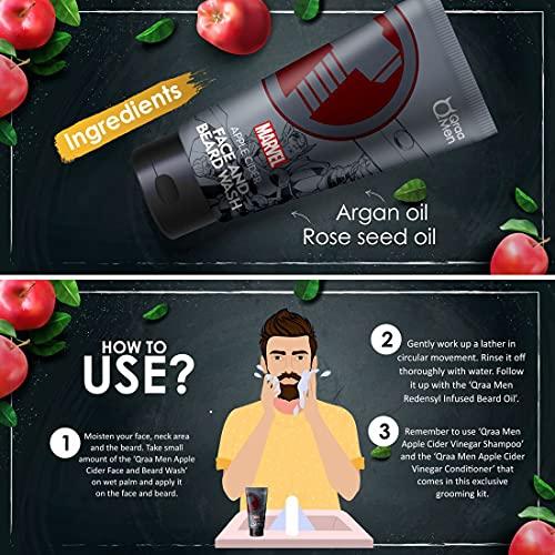 QRAA Thor Apple Cider Vinegar Grooming Kit for Men | Apple Cider Vinegar Shampoo, Conditioner, Face & Beard Wash, Redensyl Infused Beard Growth Oil
