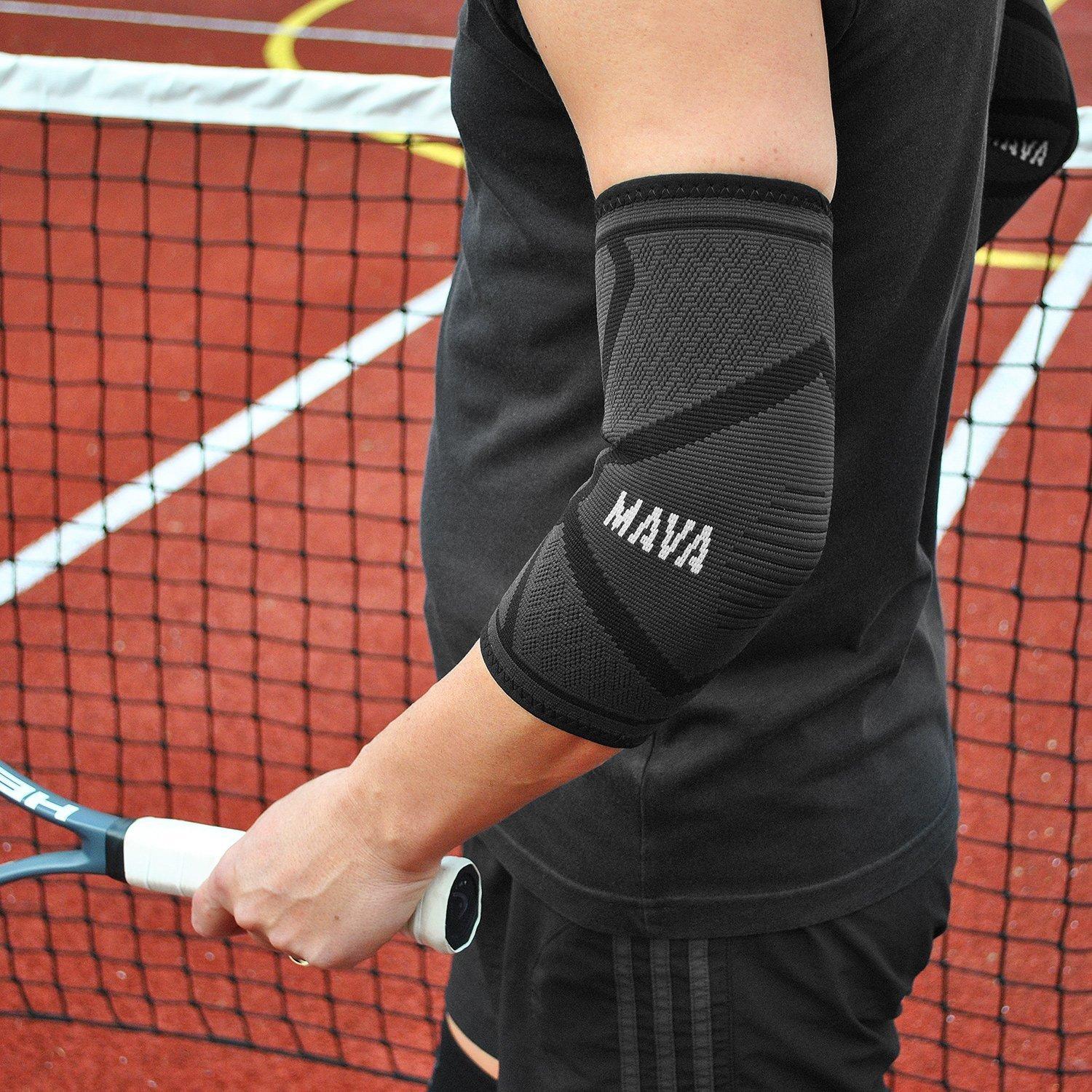 Mava Sports Mava Sports Knitted Elbow Sleeve Recovery Compression Support for Workouts, Weightlifting, Arthritis, Tendonitis, Tennis and Golfer\'s Elbow Athletic Elbow Compression Sleeves (Black, Large)