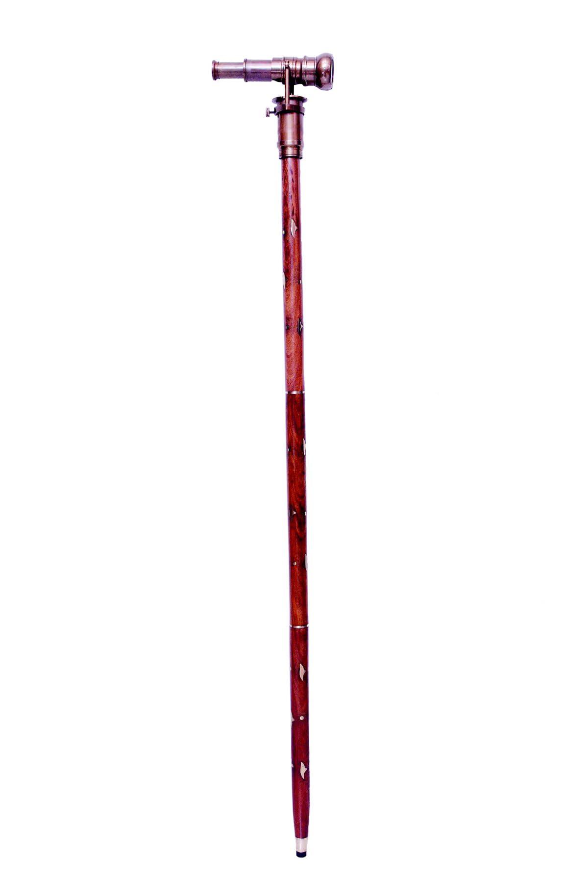 AS BRASS INSTRUMENT Victorian Walking Cane with Telescope Compass On Top Spyglass Handle Walking Stick Hand Foldable Nautical Wooden Walking Stick
