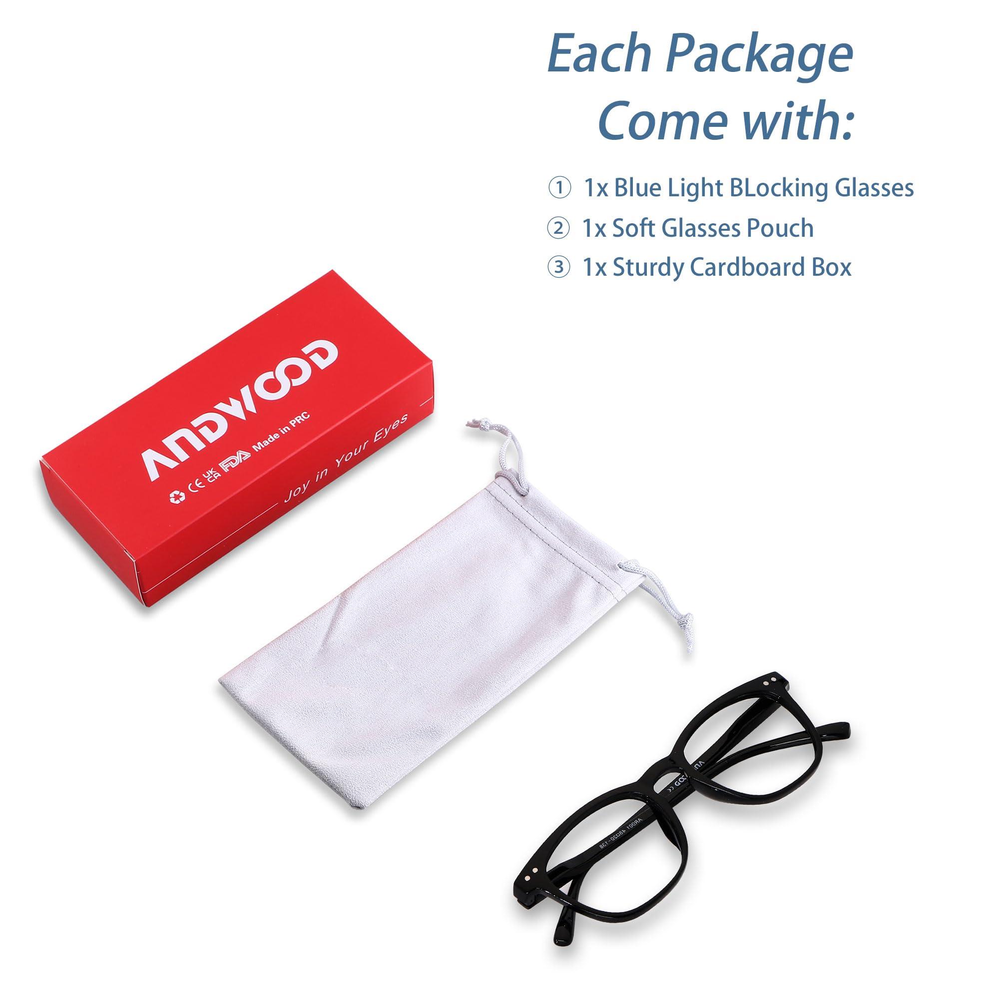 ANDWOOD Blue Light Blocking Glasses Women Men Computer Clear Bluelight Blocker Eyewear Frame Square Black ANDWOOD