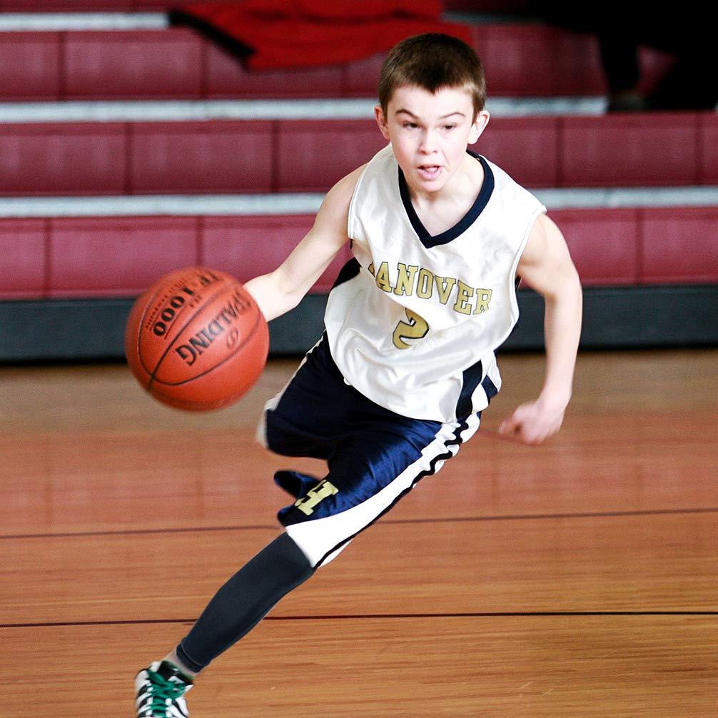 Luwint Long Compression Leg Sleeves for Kids - Luwint Comfortable Non-Slip UV Protection Thigh Calf Brace Support for Basketball Running Cycling, 1 Pair (Black M)