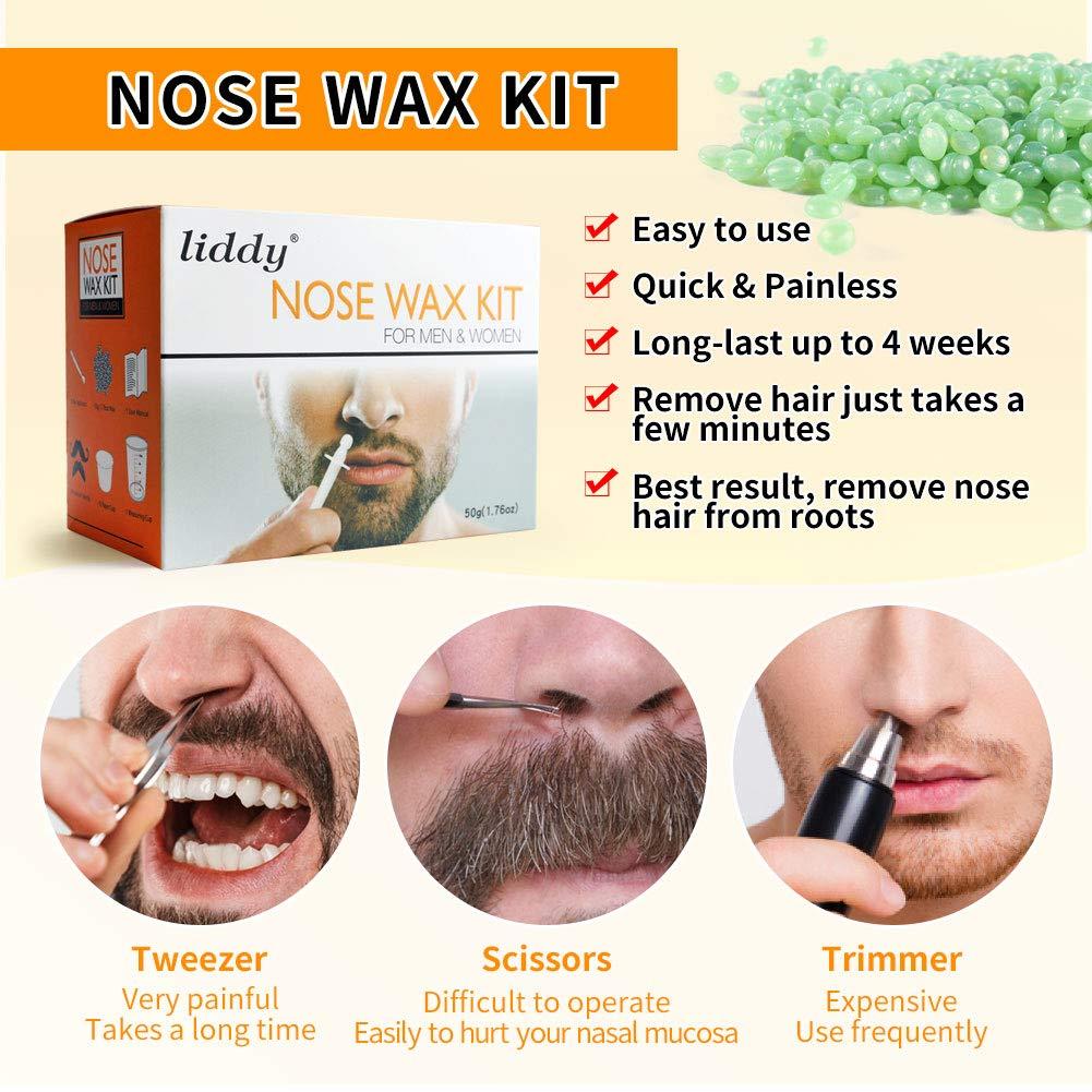 liddy Dance Nose Wax Nose Hair Wax Kit for Men and Women Nose Hair Removal Wax 50g Wax 20 Wax Applicators 10 Nose Wax Pod 1 Measuring Cup 8 Moustache Stencils
