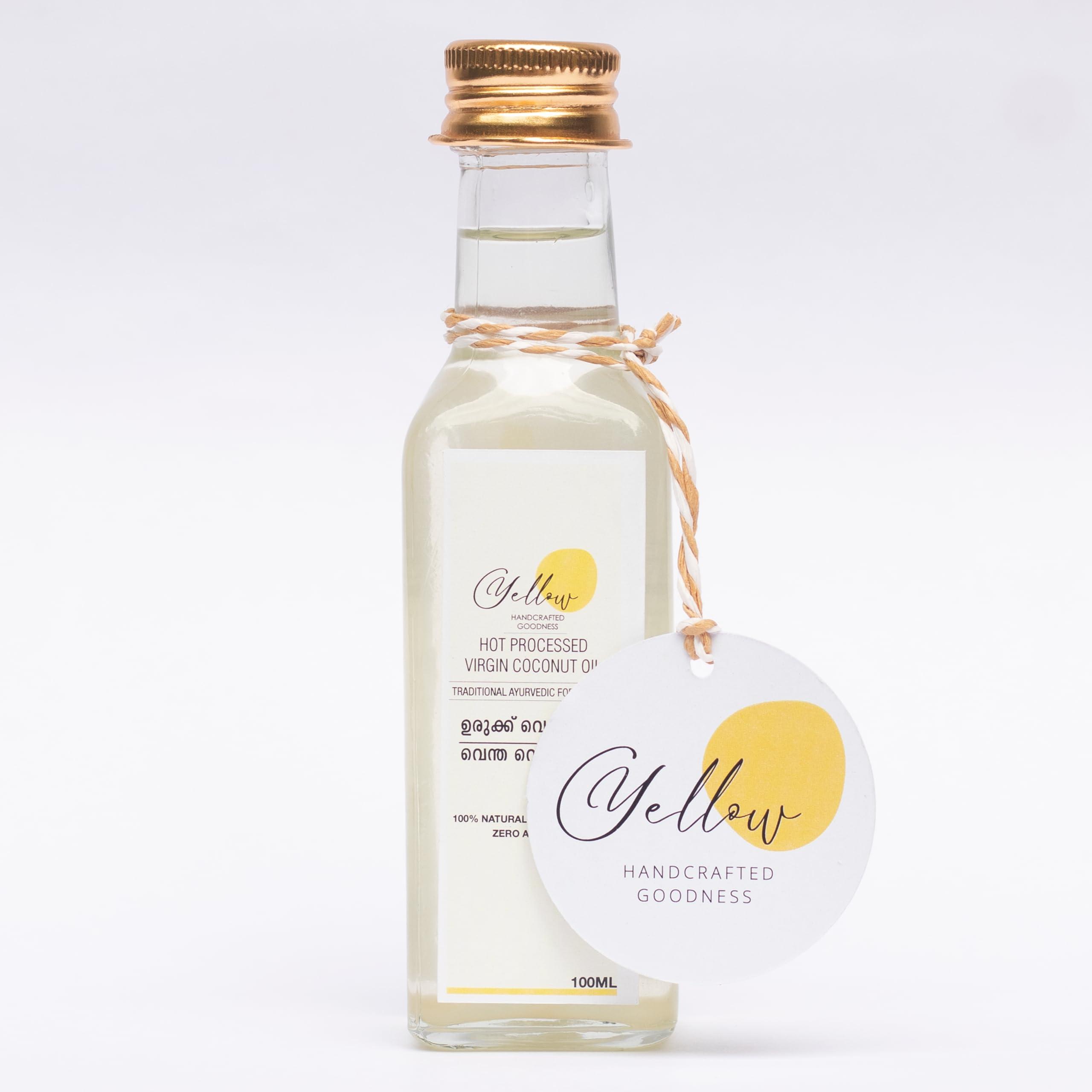 YELLOW HANDCRAFTED GOODNESS YELLOW HANDCRAFTED GOODNESS VIRGIN COCONUT OIL- HOT PROCESSED | 100ml | (Urukku Velichenna/Ventha Velichenna) | ZERO ADDITIVES | 100% NATURAL & HANDCRAFTED