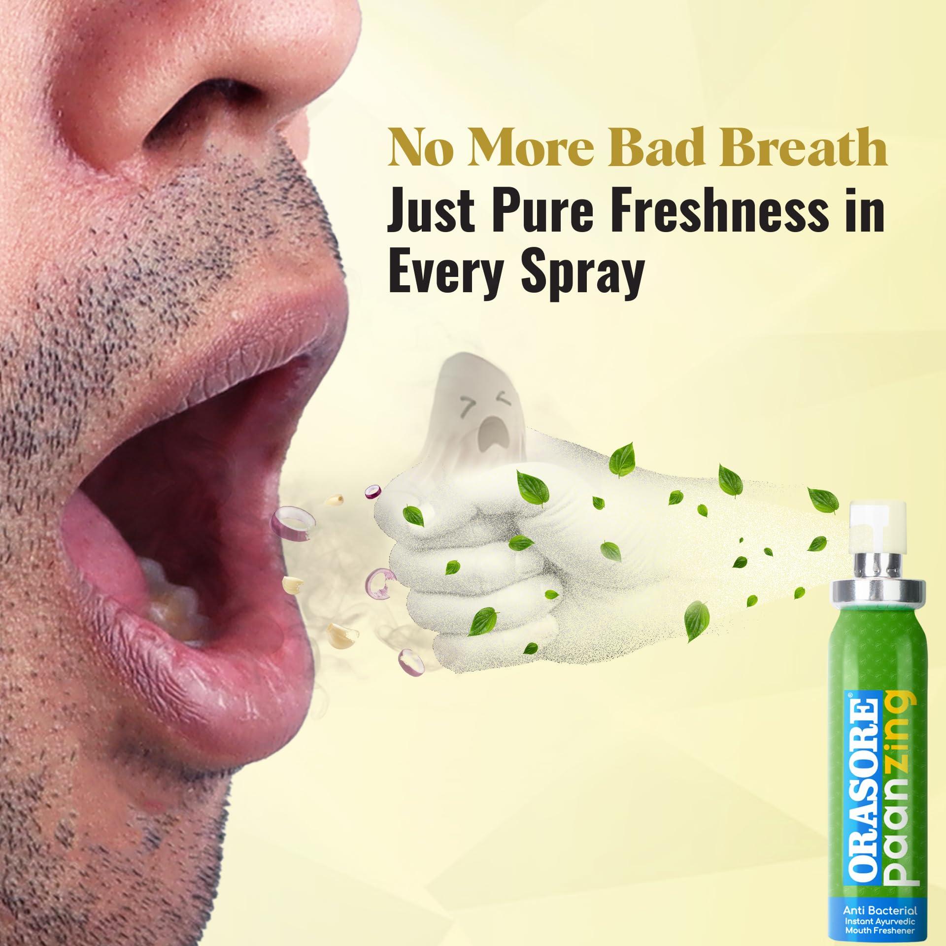 ORASORE PaanZing Instant Mouth Freshener Spray by Orasore | Paan, Aloe Vera, Pudina, Peppermint, Cinnamon, Clove & Elaichi | Anti Bacterial & Long Lasting, Germ-free Blend (Pack of 10)