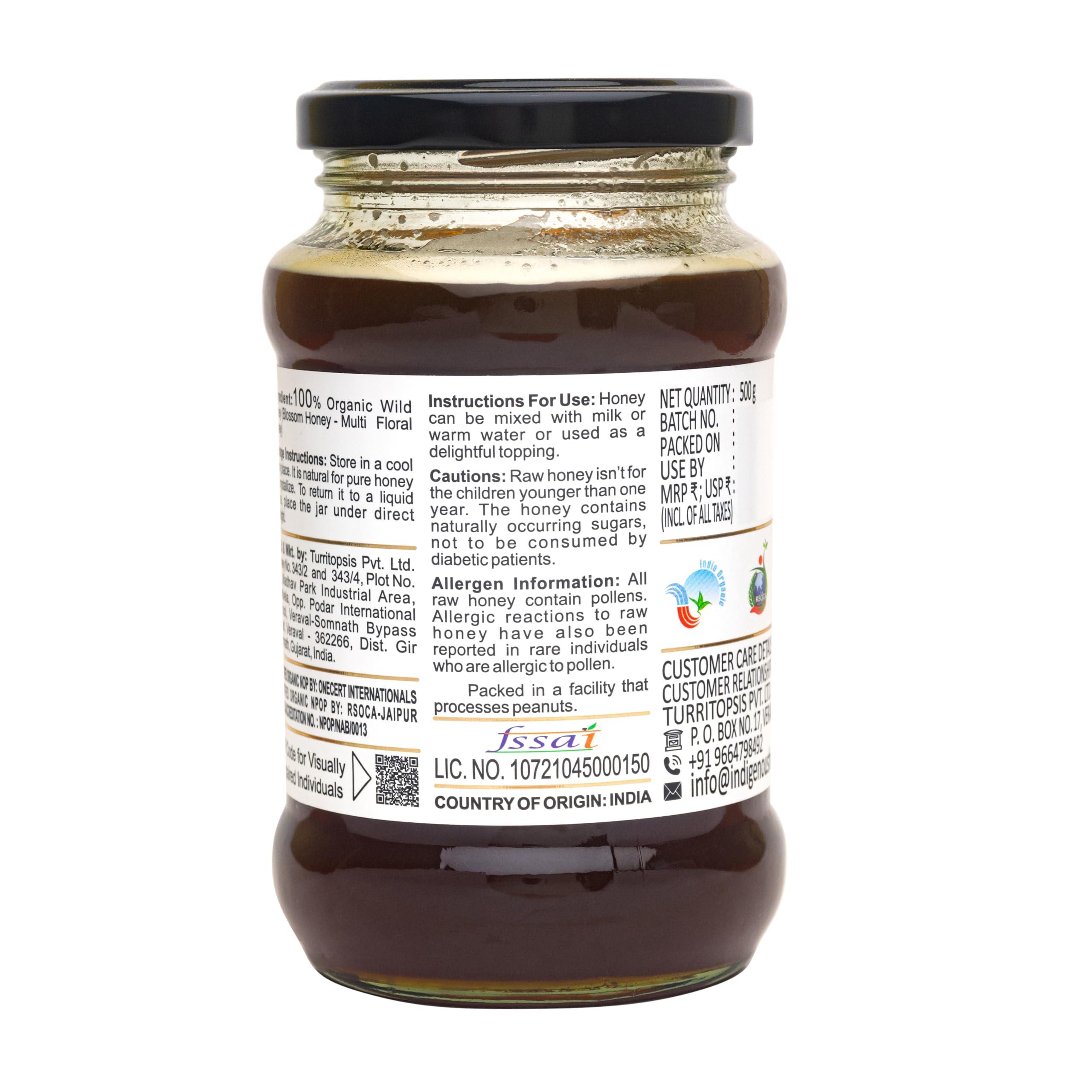 INDIGENOUS HONEY INDIGENOUS HONEY Raw Organic Honey Unprocessed Unfiltered Unpasteurized Pure Natural Original Honey - 530 Grams Glass Jar (Pack of 2)