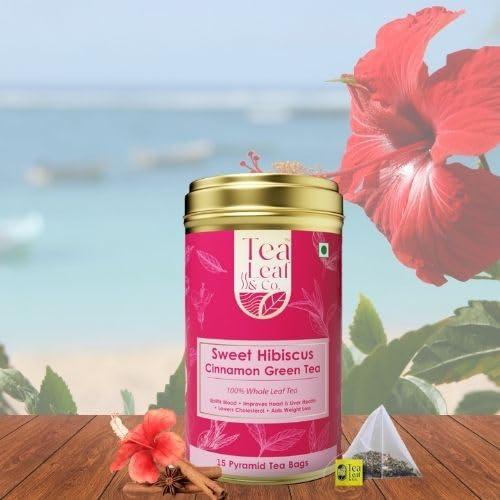 Tea Leaf & Co. Tea Leaf & Co. Sweet Hibiscus Cinnamon Green Tea (30 Pyramid Tea Bags Pack of 2) | Improves Immunity | Antiseptic Properties | Boost Sleep Quality - Brew Hot Tea or Iced Tea