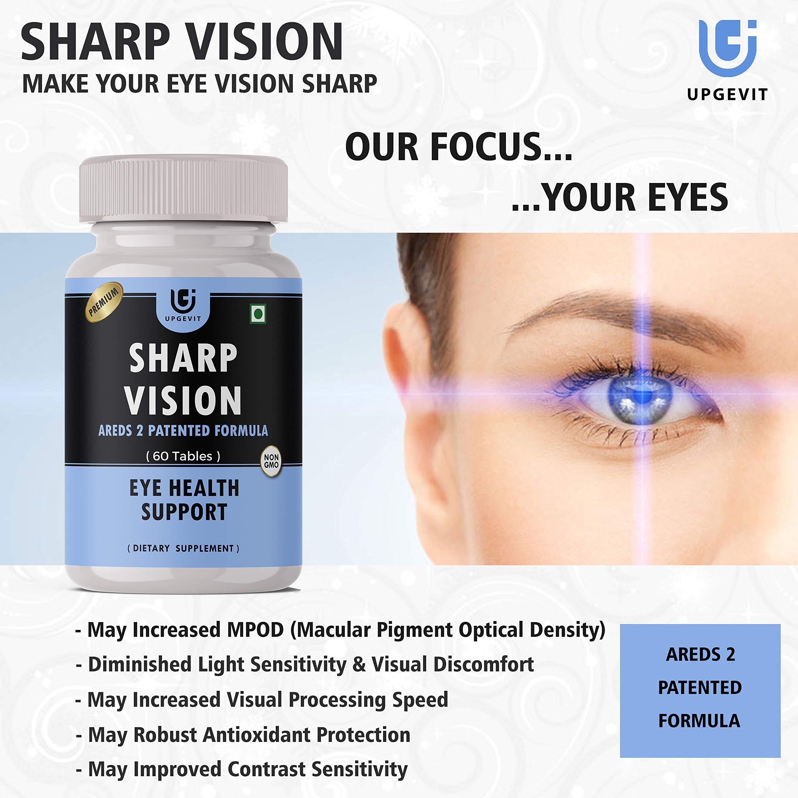 UPGEVIT UPGEVIT Sharp Vision Complete Eye Care Solution With AREDS 2 Patented Formula || Lutein, Zeaxanthin, Bilberry, Vitamin E, Copper And Zinc Supplement - 60 Veg Tablets