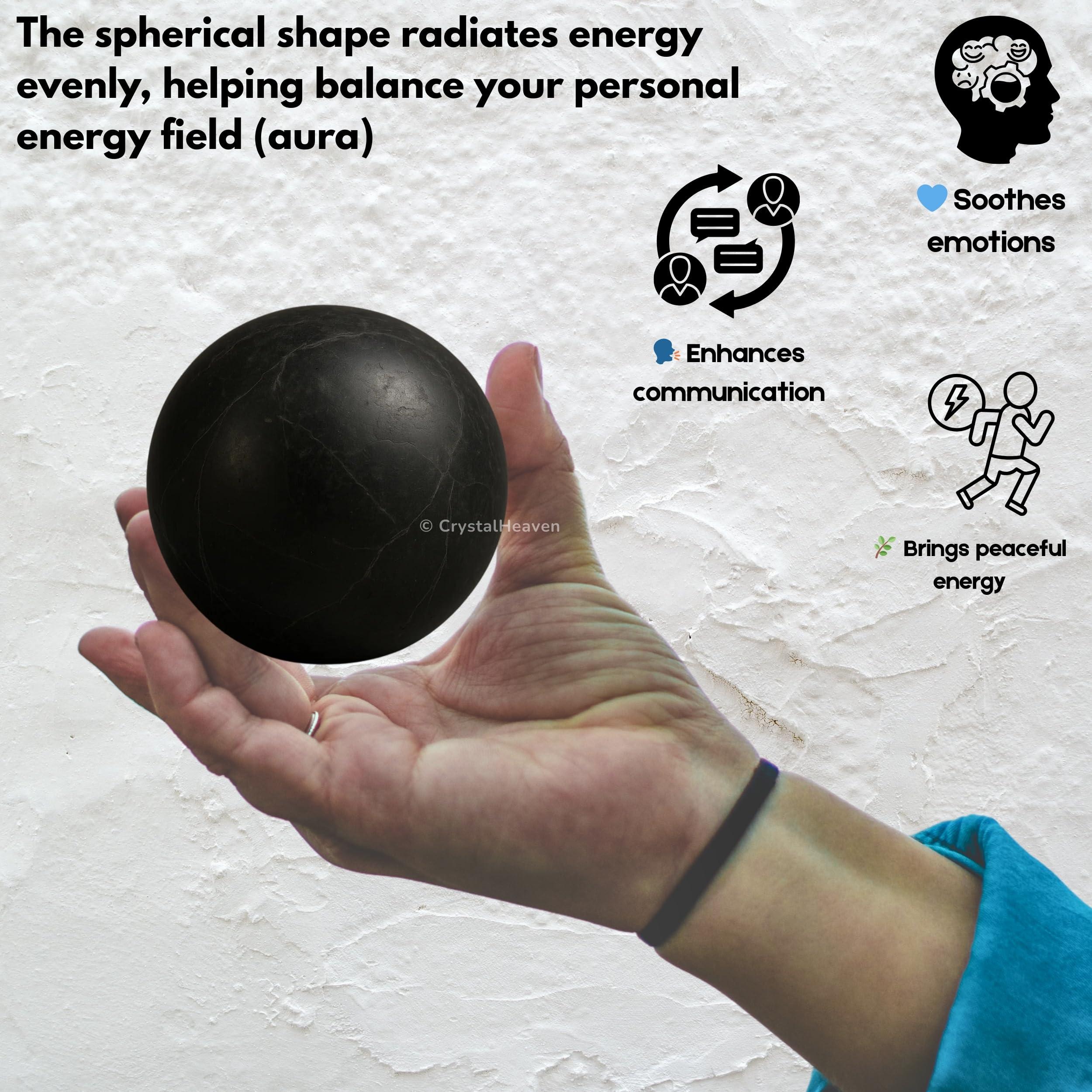Crystal Heaven Certified Shungite Crystal Ball for Meditation - Premium Crystal Vastu Items for Home and Feng Shui Items for Good Luck - Ideal for Pooja Supplies and Spiritual Practices (2\" Inch)