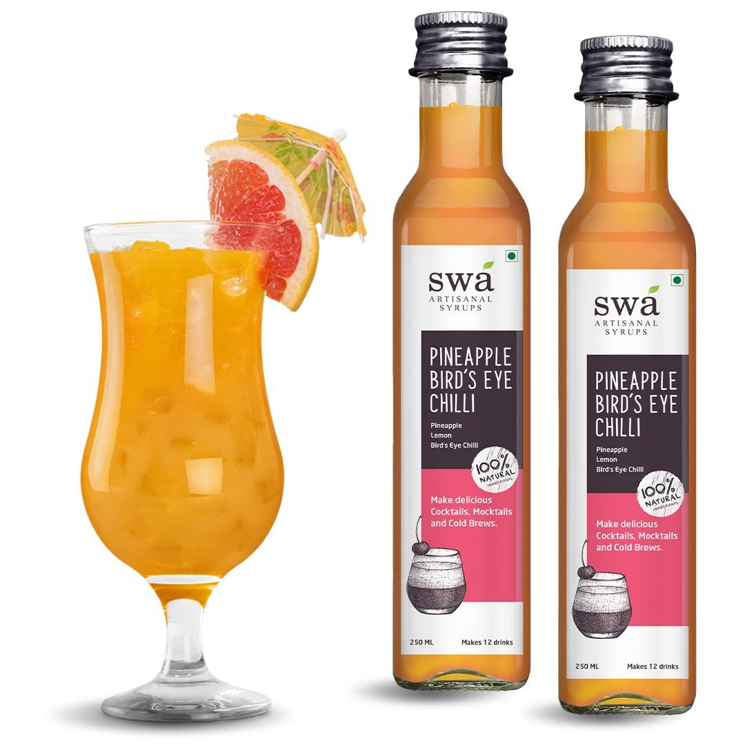 Swa Artisanal Syrups Swa Artisanal Syrups - Pineapple Bird\'s Eye Chili, 100% Natural, Combo Pack of 2 Makes 24-30 Drinks, Syrup for Cocktails / Mocktails / Kid\'s Lemonades / House Parties (250ml x 2)