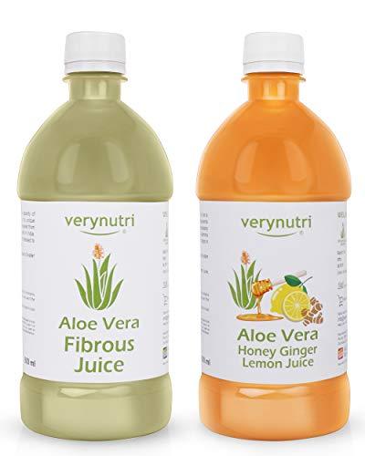 verynutri Verynutri Aloe Vera Fibrous & Honey Lemon Ginger Juice- 1200 Ml (Pack of 2-600 Ml each) | Organically Grown| Immunity Booster | Health Juices.
