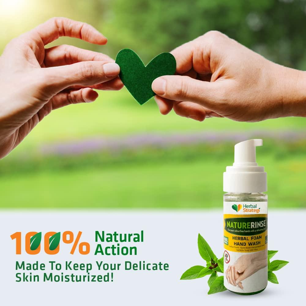 STRATEGI Herbal Strategi  Nature Rise Foam Hand Wash | 100% Herbal | Foam Hand Wash| Made with Lemongrass, Neem Oil, Lemon Oil, Tulsi Oil & Coconut Oil | Eco-friendly & Biodegradable | Skin Safe, Baby Safe & Pet-Friendly | 150mL (Pack of 2)