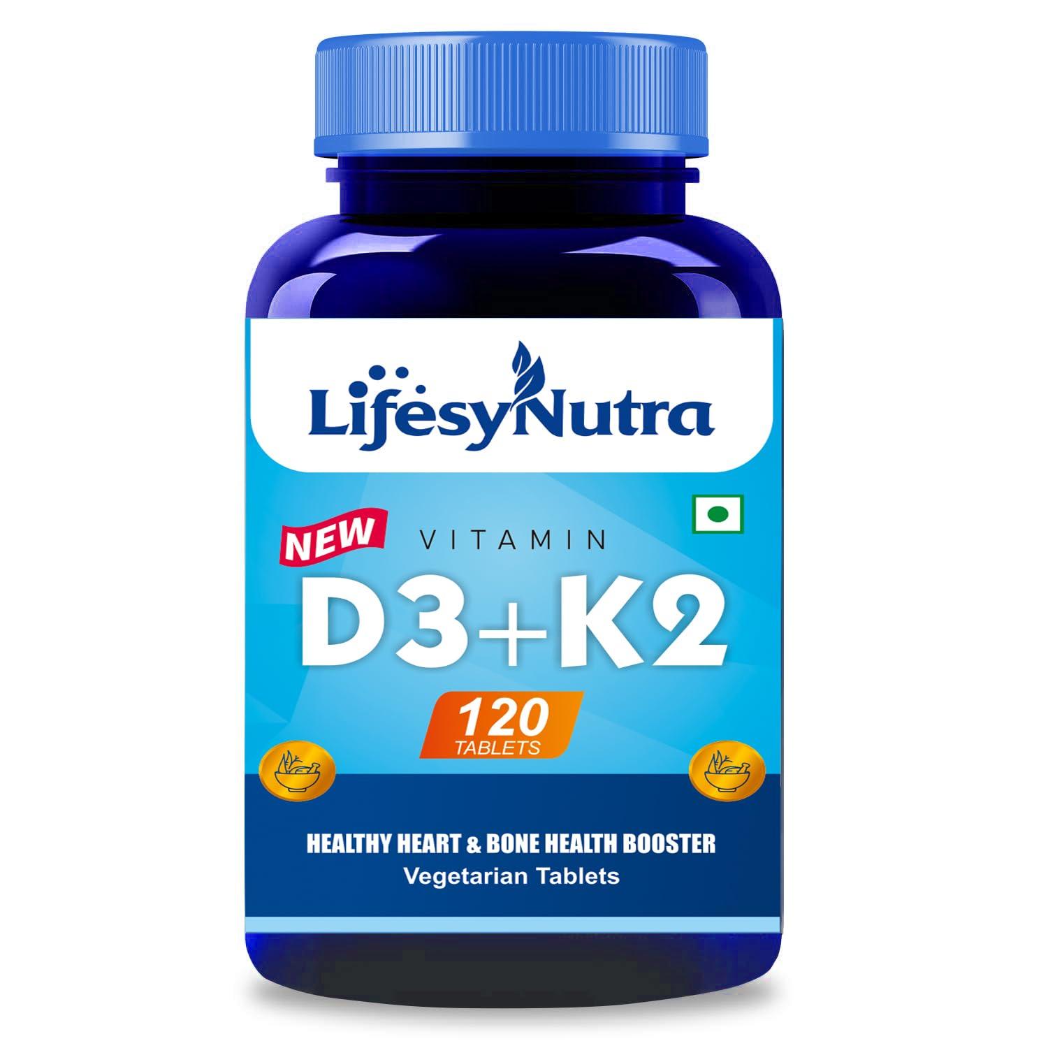 LIFESYNUTRA Lifesy Nutra Vitamin D3 With Vitamin K2 as MK7 supplement For Healthy Heart & Bone Health Booster - 120 Vegetarian Tablets