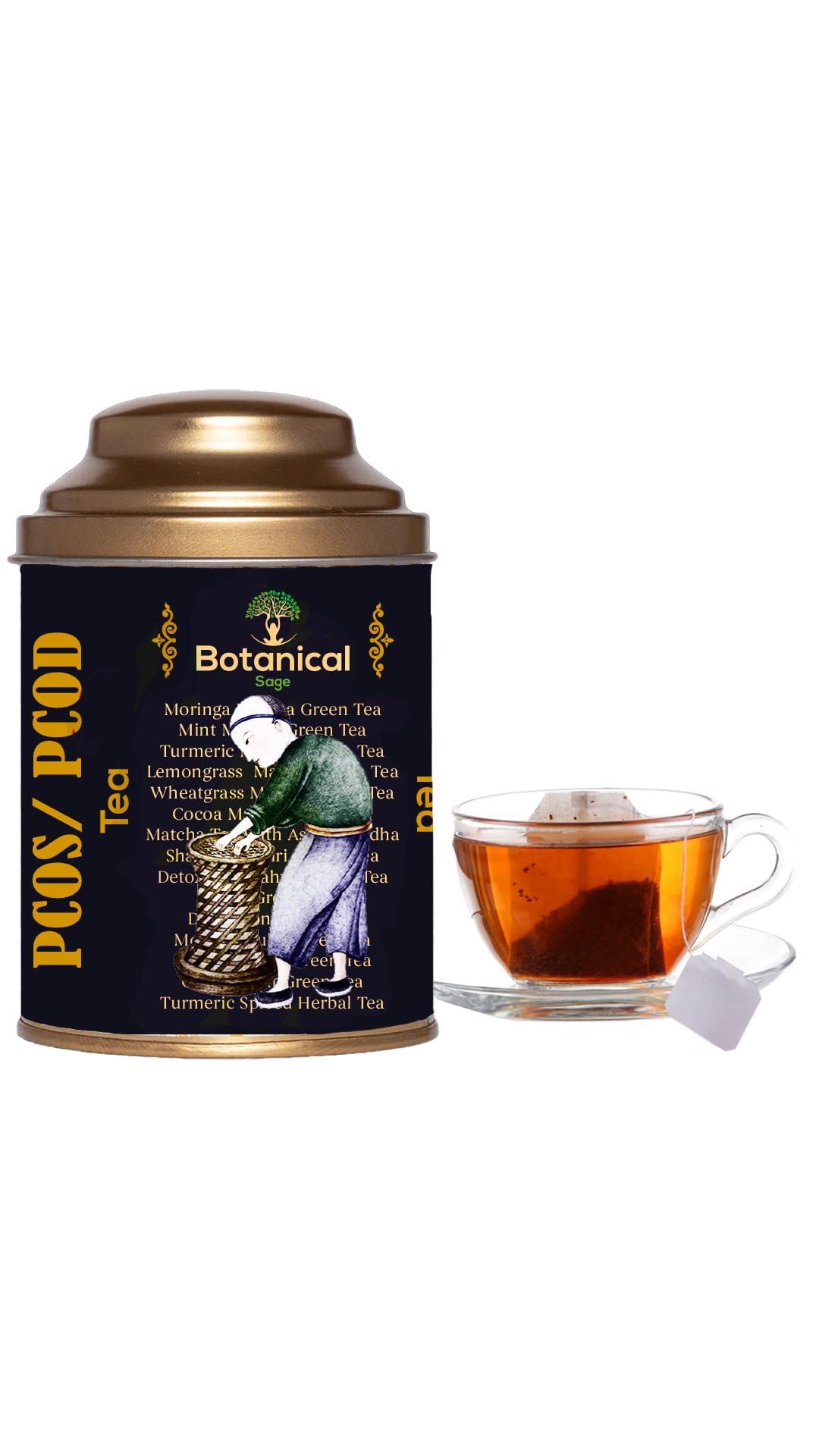 Botanical Sage Botanical Sage- PCOS & PCOD Tea 30 Pyramid Tea Bags | 30 days pack With Goodness of St John wort, Raspberry leaves, Aloevera leaves etc | Helps with facial hair & acne due to hormonal imbalance