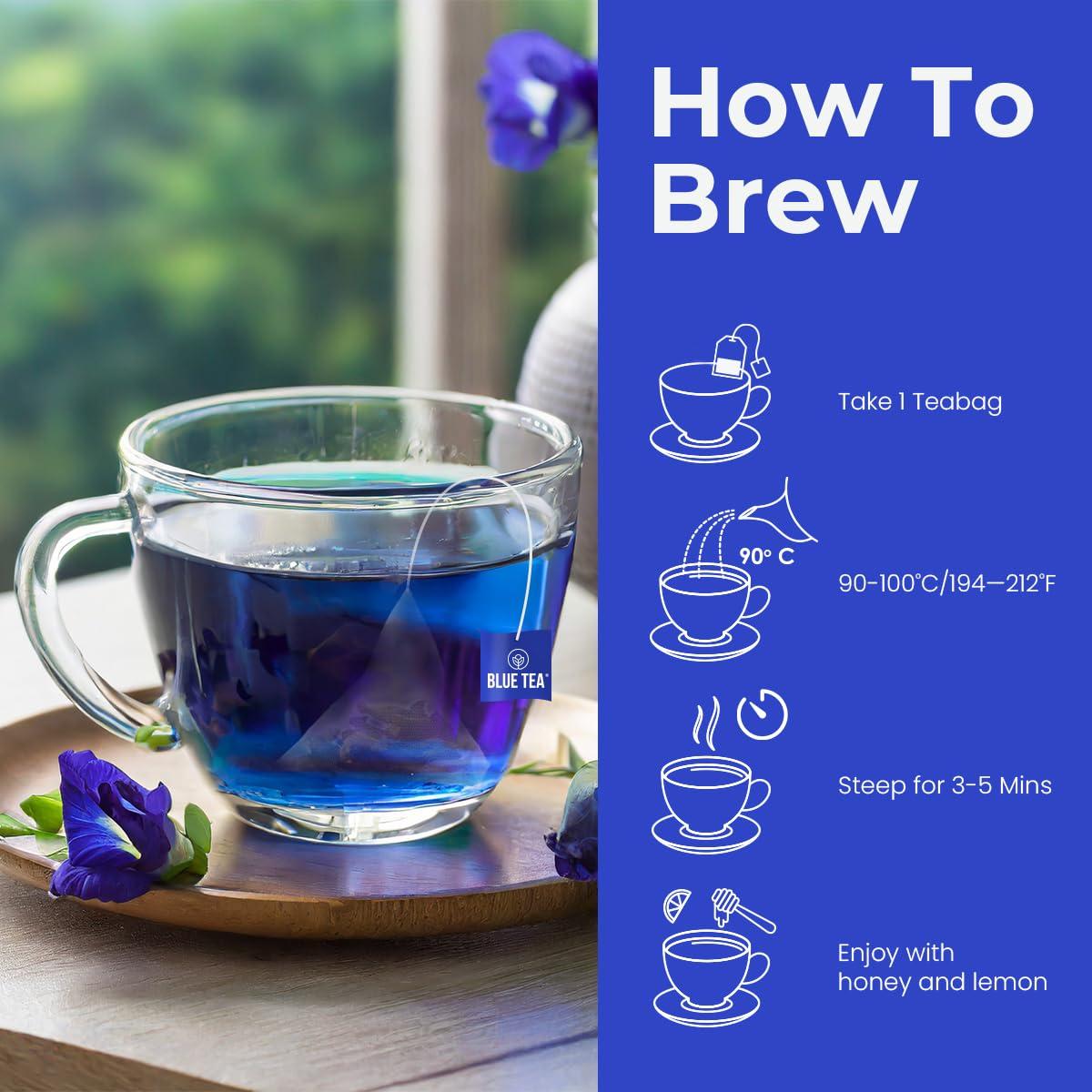 BLUE TEA BLUE TEA - Blue Flower Ginger Herbal Tea - 30 Tea Bags | PRIME SAVING DAY | Anti-Oxidant Rich | Detox Tea -Flower Based - Herbal Tea - Vegan - Caffeine Free - Natural Ingredients | Tin Pack