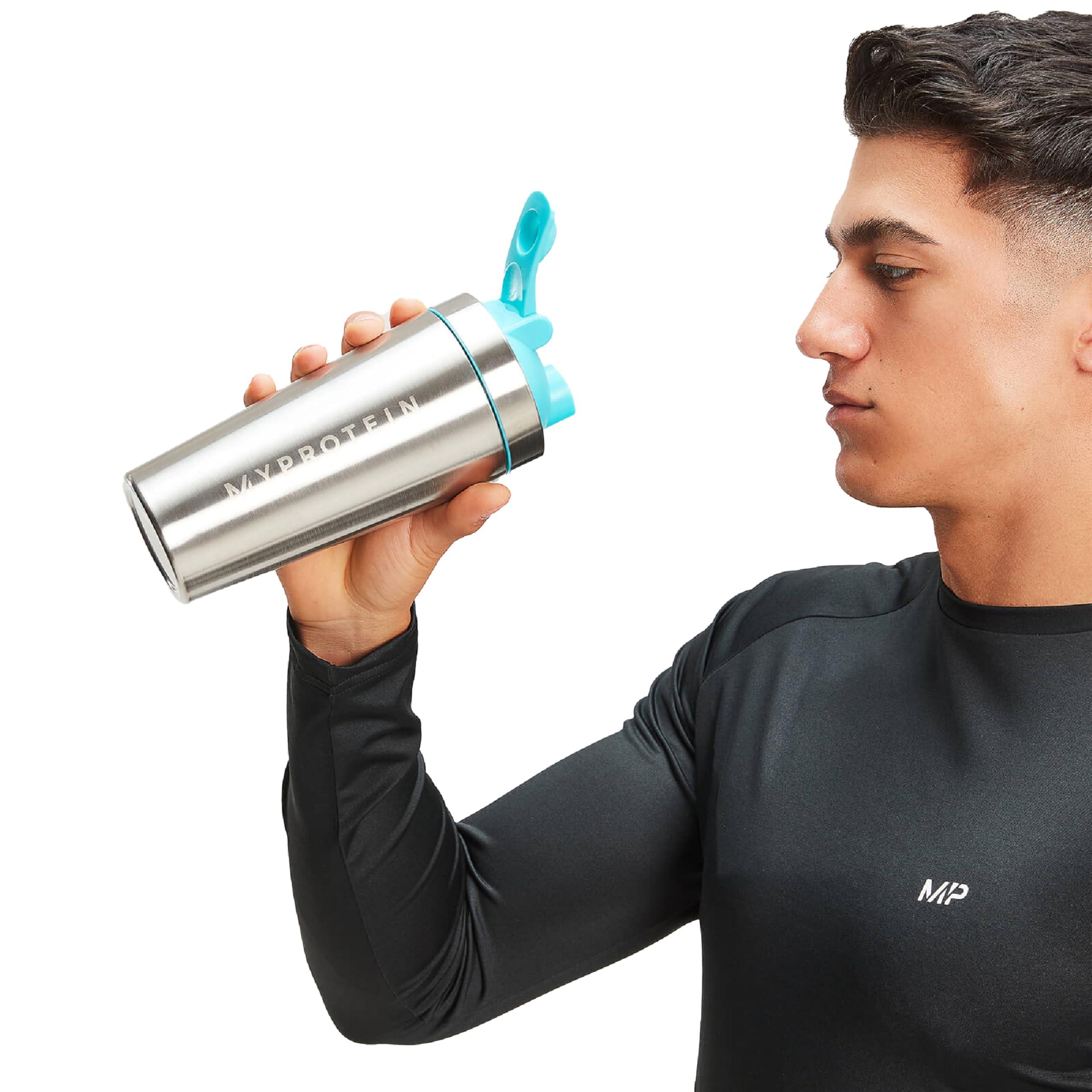 Myprotein Myprotein Metal Shaker Stainless Steel Bottles For Gym (Silver-Blue)-100% Leakproof Guarantee, Ideal For Protein, Pre Workout, Bcaas & Water Bpa Free 750 ML