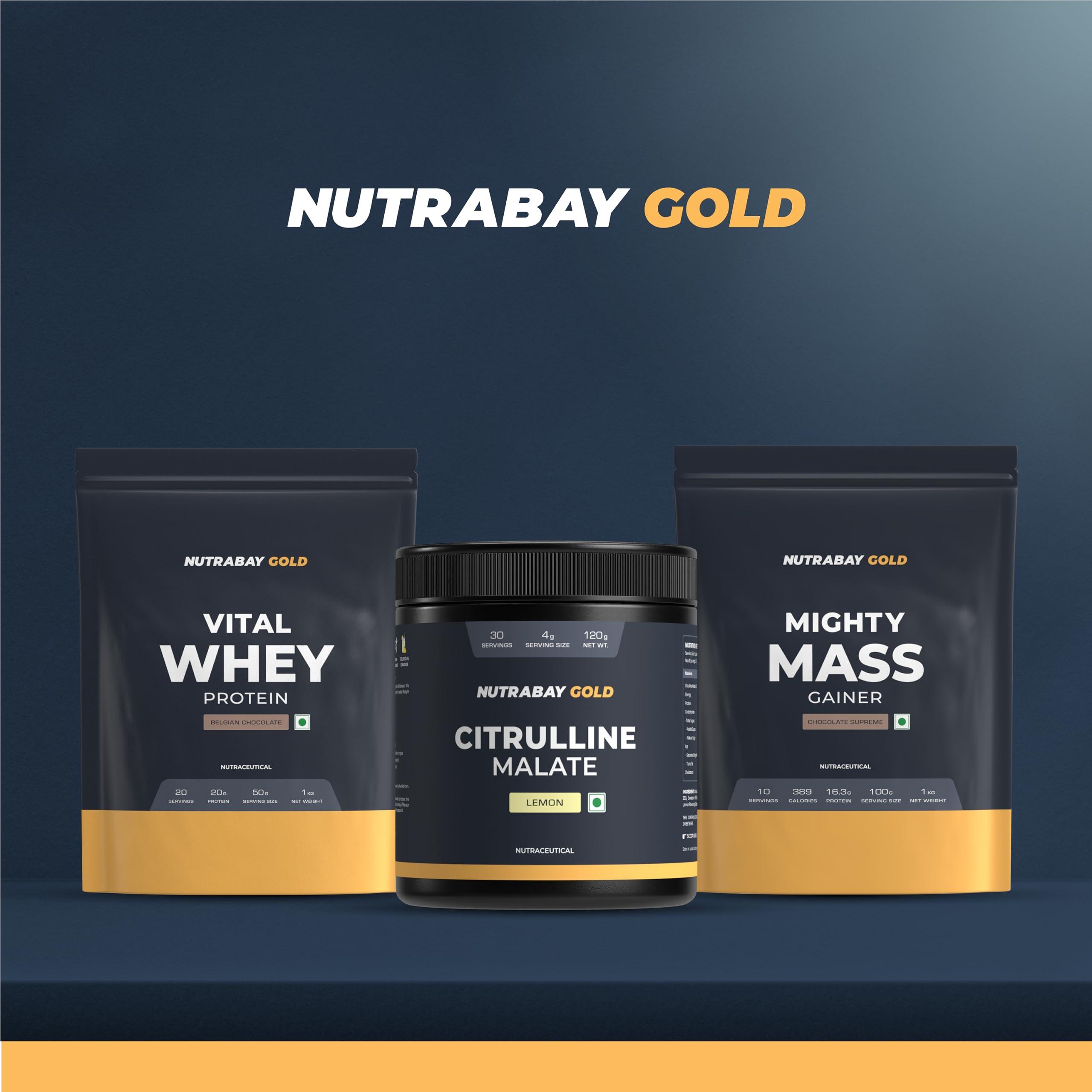Nutrabay Nutrabay Gold Citrulline Malate 2:1 Supplement Powder - 120g, Lemon Flavor | Boosts Nitric Oxide, Pre Workout Amino Acid for Muscle Strength & Endurance