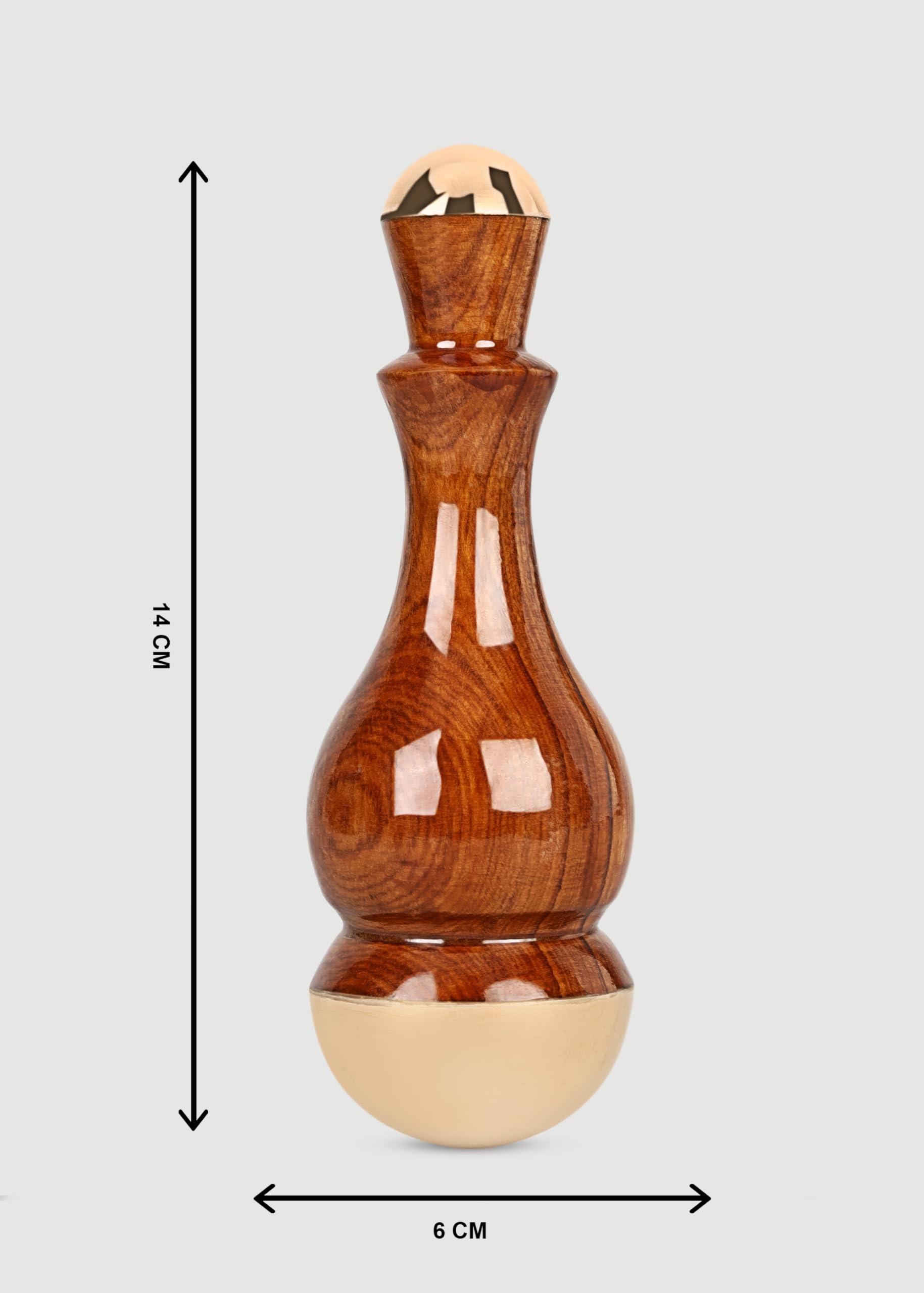 HEALTHANDWEALTH Kansa Wand 2in 1 Mini Grip Beautiful Design Face/Foot/Body & Marma Massage Tool Teak Wood Handle Maroon (Small & Marma)