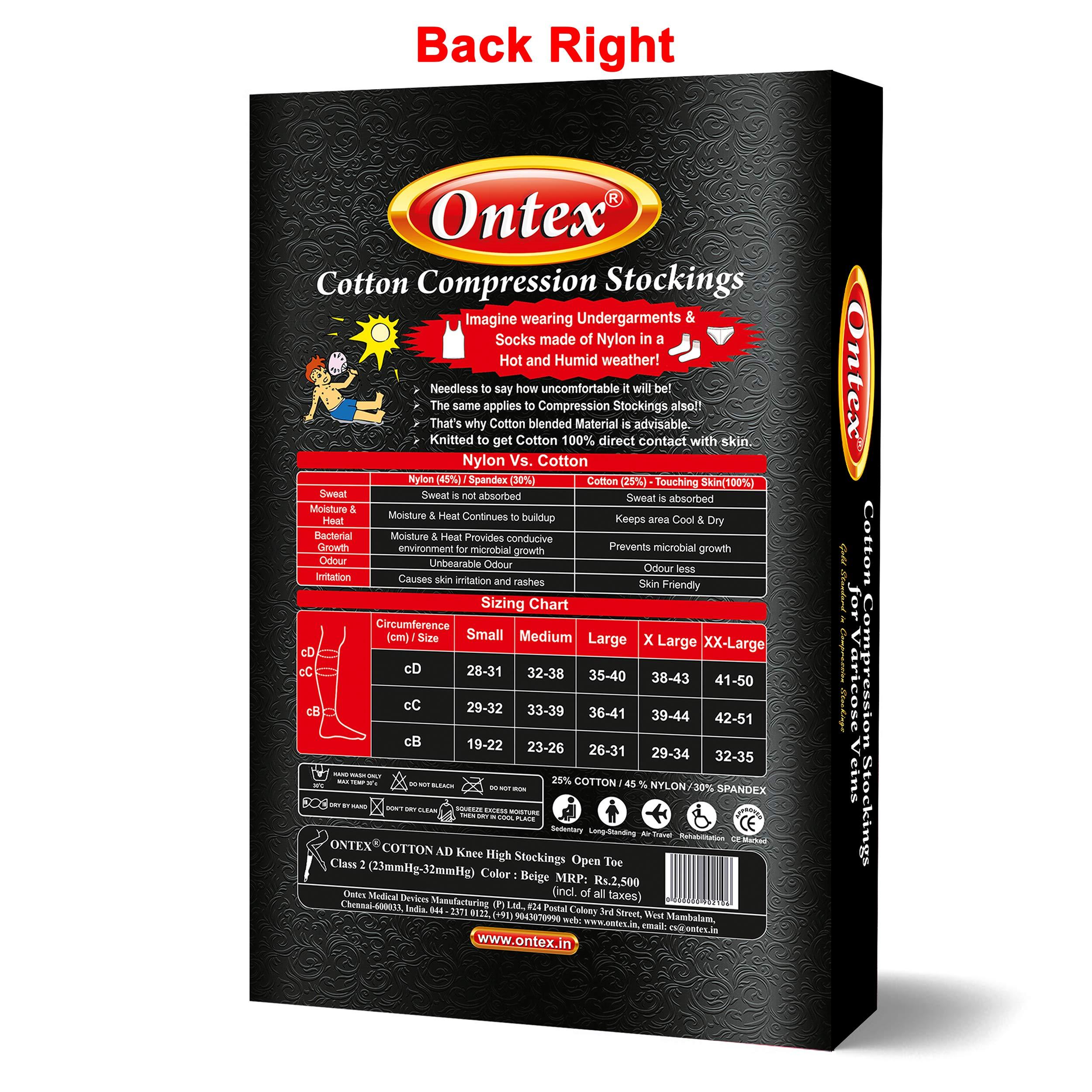 Ontex Ontex Cotton Compression Stockings for Varicose Veins Class 2 | Compression Socks for Women & Men | Varicose Vein Stockings | vericose socks for women | Knee Length - XXX-LARGE