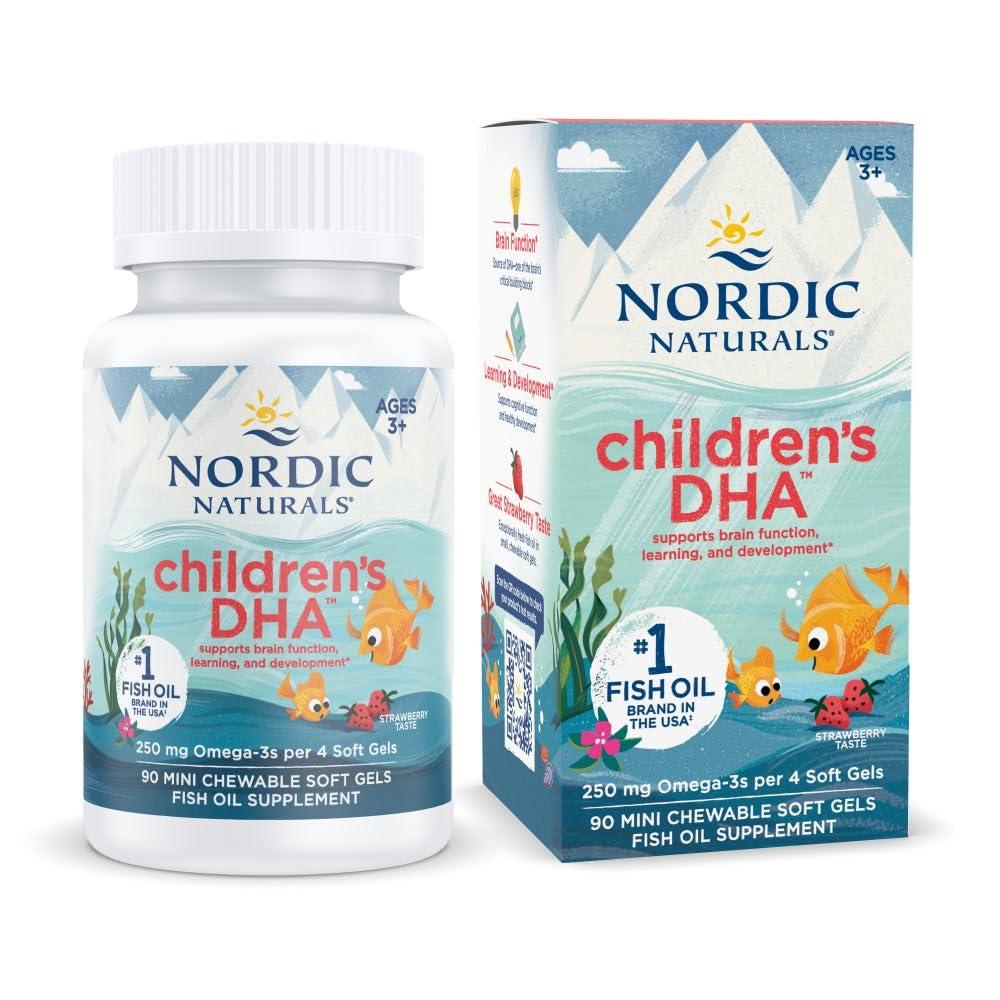 Nordic Naturals Nordic Naturals ChildrenS DHA For Omega 3 | Fish Oil For Kids 250 Mg From Arctic Cod Liver Oil | Omega 3 EPA & DHA For Kids 3-6 Yrs| Brain Development & Immunity Strawberry Fish Oil 90 Mini Softgels
