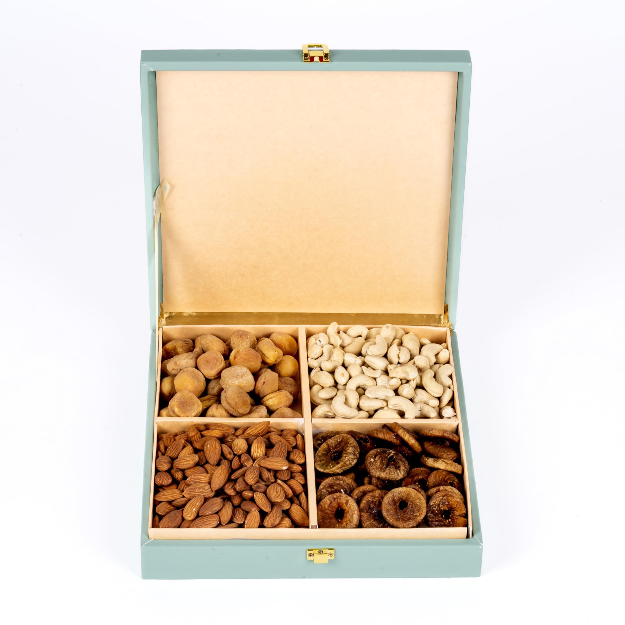 Wooq Organics Wooq Organics Premium Dry Fruit Gift Boxes Inch with Dry Fruits - Almond, Cashew, Fig, Apricots, Mix Dry Fruits gift Pack, Diwali dryfruit combo Gift hamper (4x100g, 10x10x2 Inches)
