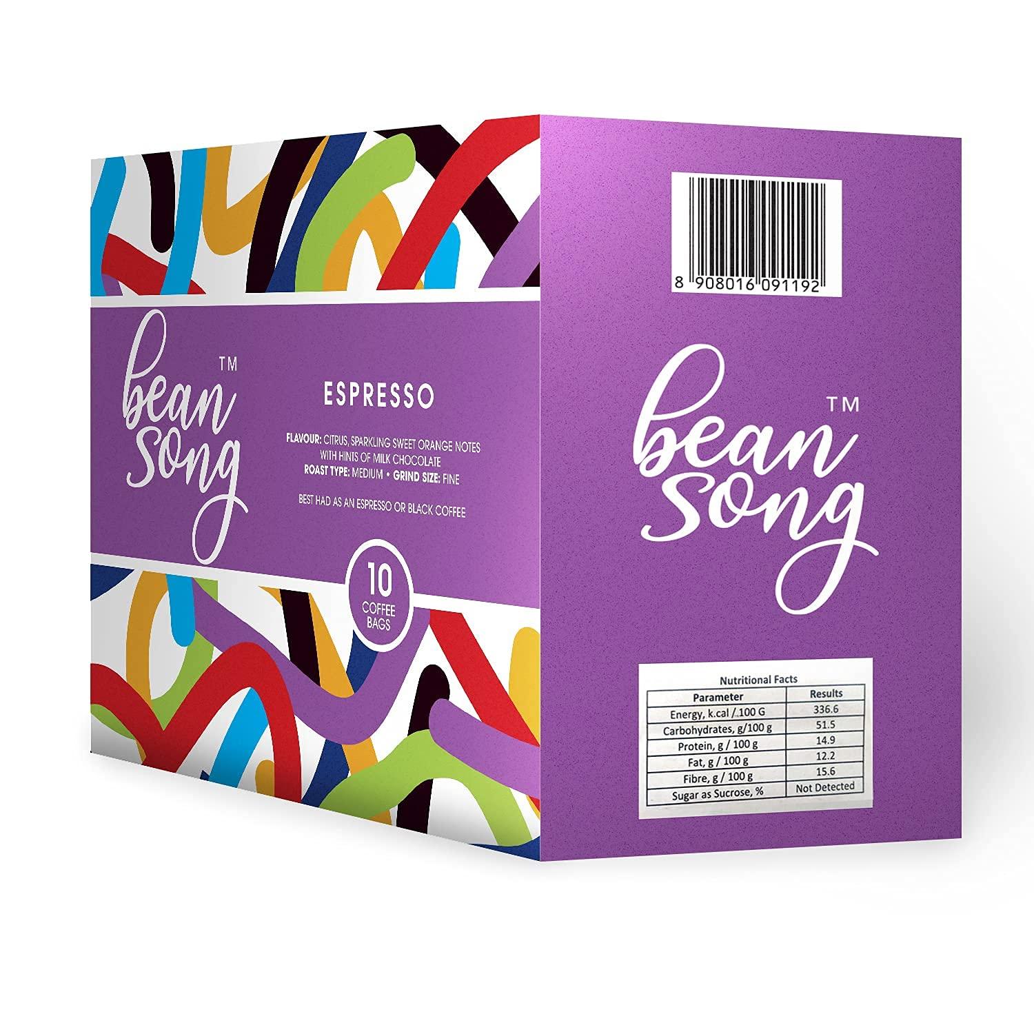 BEAN SONG Bean Song Equipment Less Premium Espresso Coffee Drip Bags (10 Easy Pours) Pack of 3 with Free Coffee Mug | Citrus Flavour with Hints of Milk Chocolate | Cafe At Home