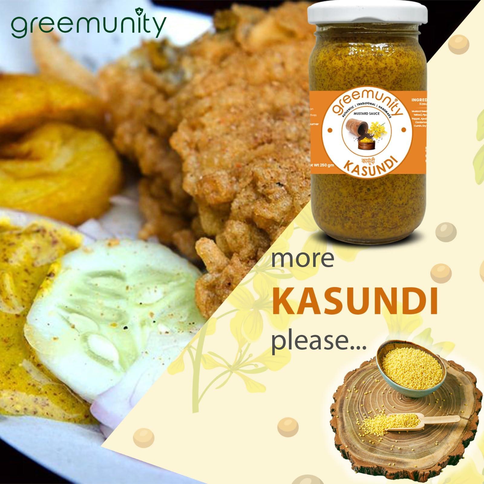 GREEMUNITY GREEMUNITY | Kasundi n Aam Kasundi Combo Pack - Original Bengali Kasundi - Authentic Handmade Orginal Bengali Kasundi n Mango Kasundi,Mustard Sauce and Mango Mustard Sauce 350 gms each [Pack of 2]