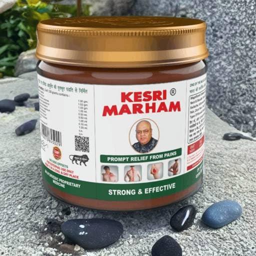KESRI MARHAM Kesri Marham Ayurvedic Pain Relief Rub Massage Balm for Headache, Back Pain, Muscle,Joint & Knee Pain, Sports & Gym Non-Sticky Fast Absorption-Pack of 4 (each 12g)