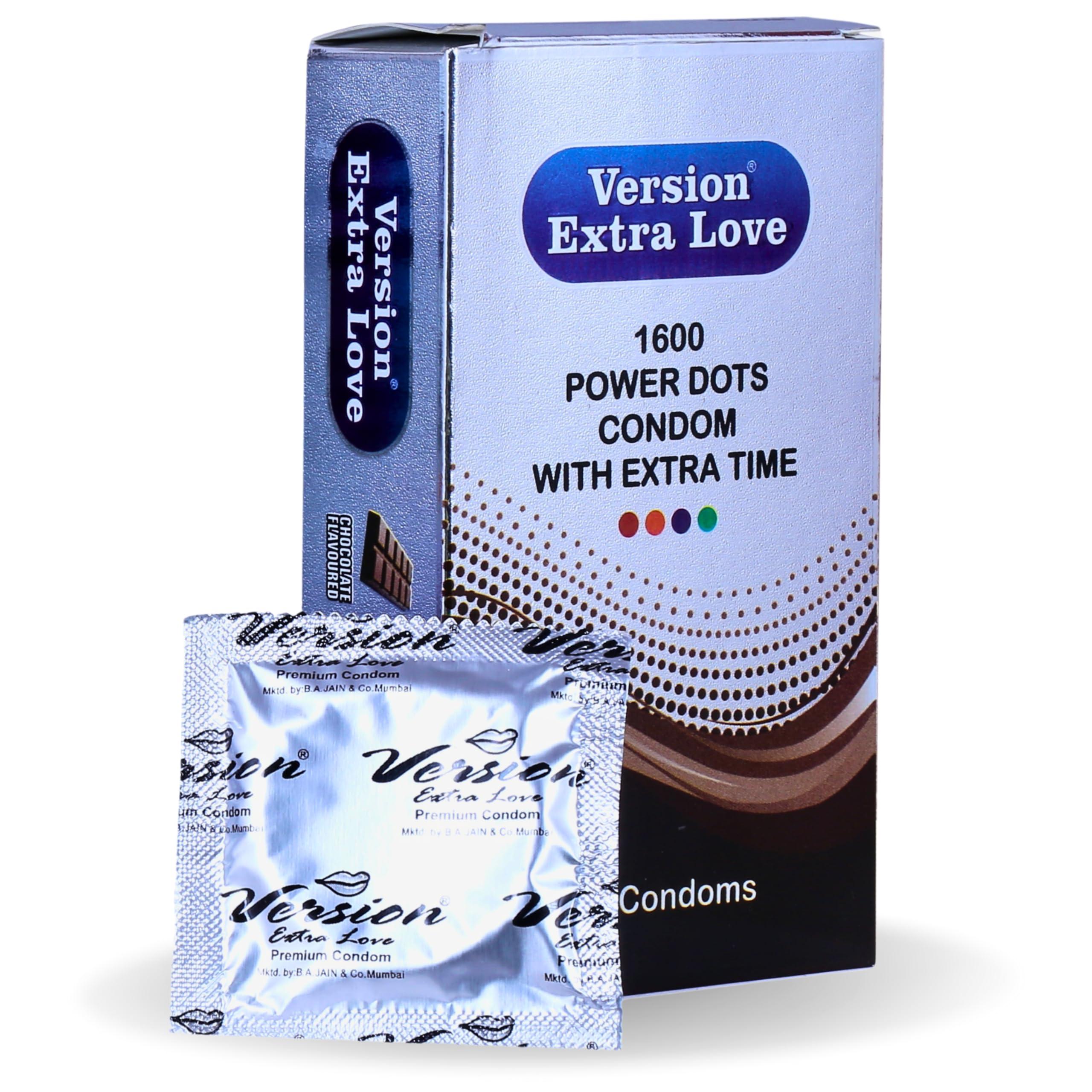 Version Extra Love Version Extra Love Version (Extra Dotted, Extra Time) 20s, Pack of 2 (Chocolate + Strawberry) Condoms for Men