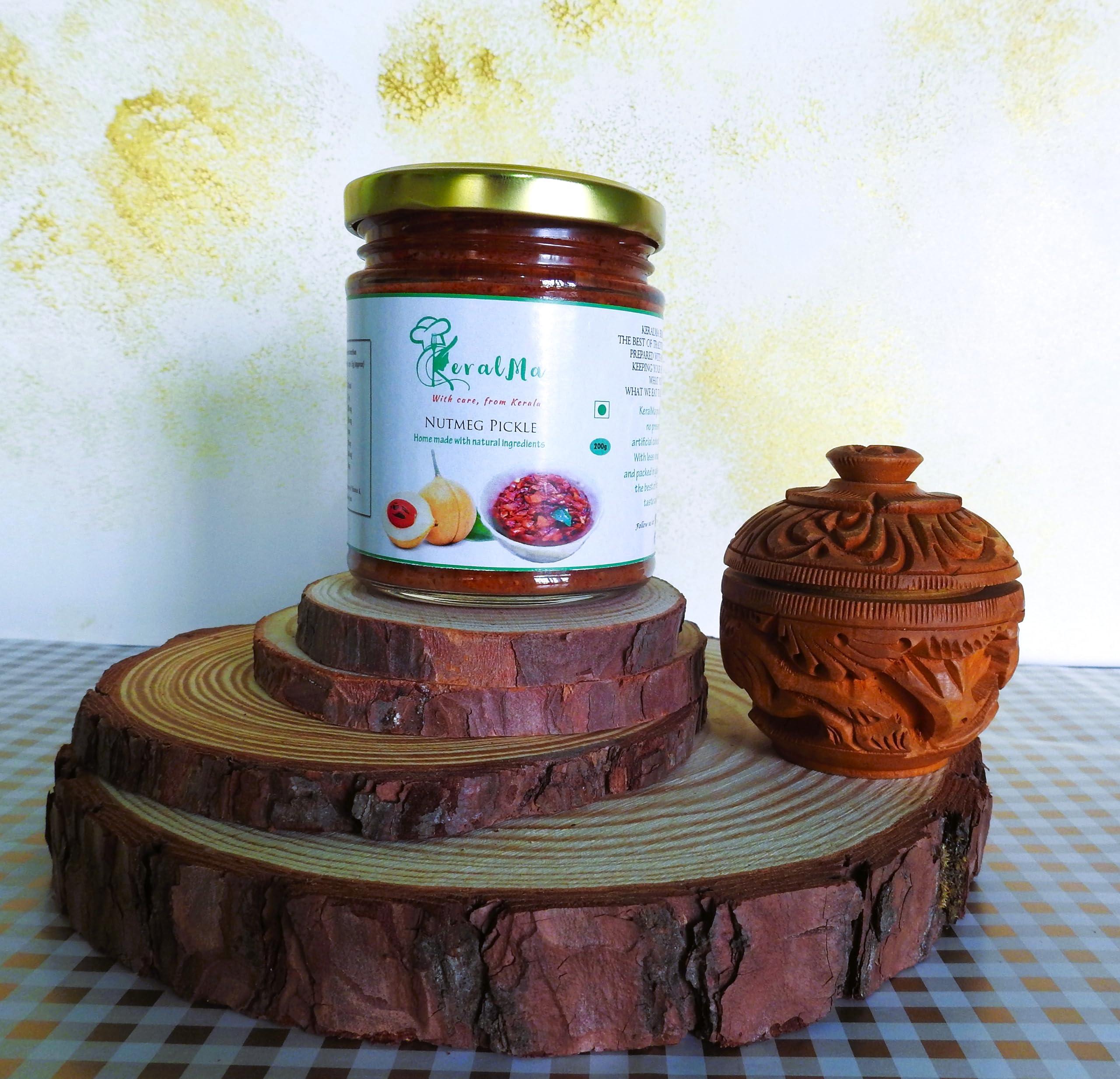 KeralMa KeralMa Homemade Nutmeg Pickle | 200g | Authentic Kerala Pickle | Spicy South Indian Pickle | Jaiphal Achaar | Jathikai Achaar | Tasty pickle | Natural, no artificial flavours | No preservatives