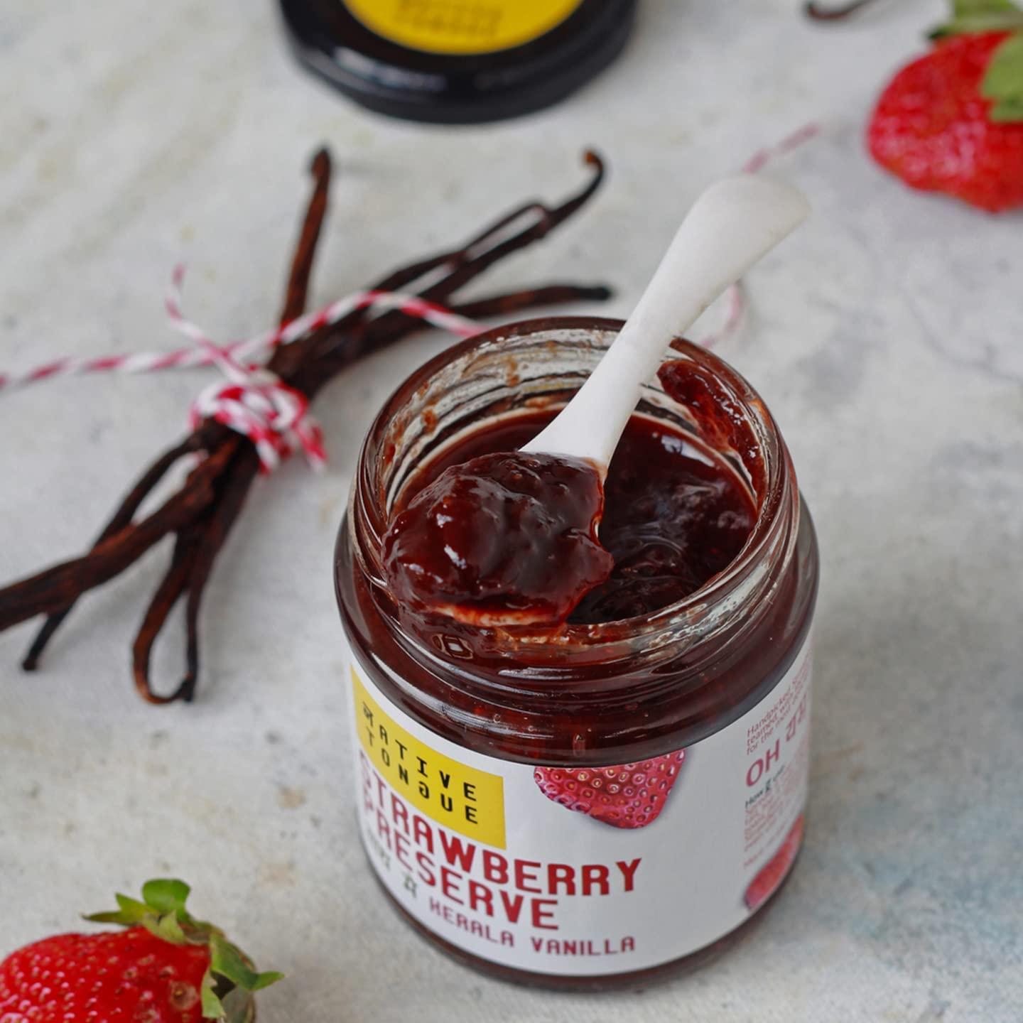 Native Tongue Native Tongue Strawberry preserve with Kerala Vanilla | 100% natural Strawberries Jam | 70% fruit | No preservatives | No artificial colours or flavours | 200 gms