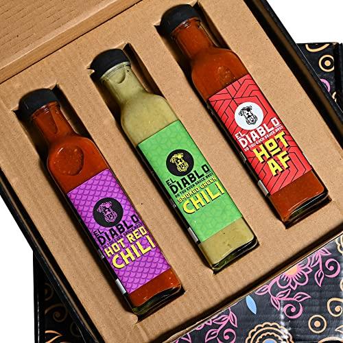 El Diablo Sauces El Diablo All Natural Ingredient Gluten Free Hot Spicy Sauces Combo Hot AF + Hot Red Chili + Smoked Green Chili Pack of 3 – (240gm x 3)