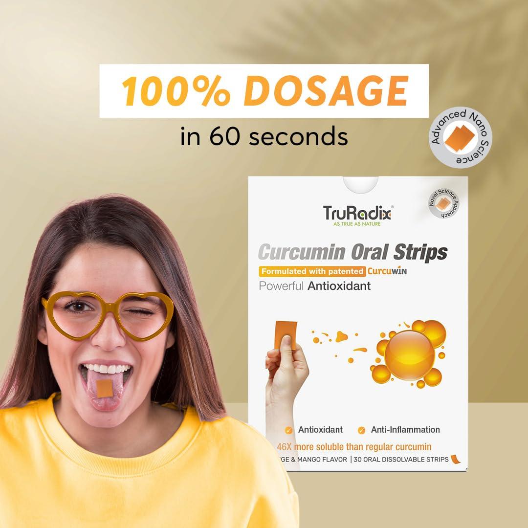 TruRadix ; AS TRUE AS NATURE TruRadix Nutrition Curcumin Supplements 30 Count Turmeric Curcumin Supplements Oral Dissolving Strips Naturally Extracted Organic Curcumin Vegan Curcumin Strips with Orange and Mango Flavor