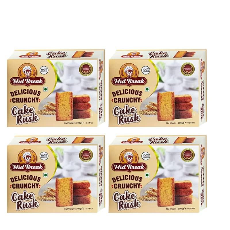 Mid Break MidBreak - Cake Rusk | Extra Soft | Cake Rusk | 100% Eggless | Premium Handmade Cake Rusks | 300 Gm x 4 | Pack of 4