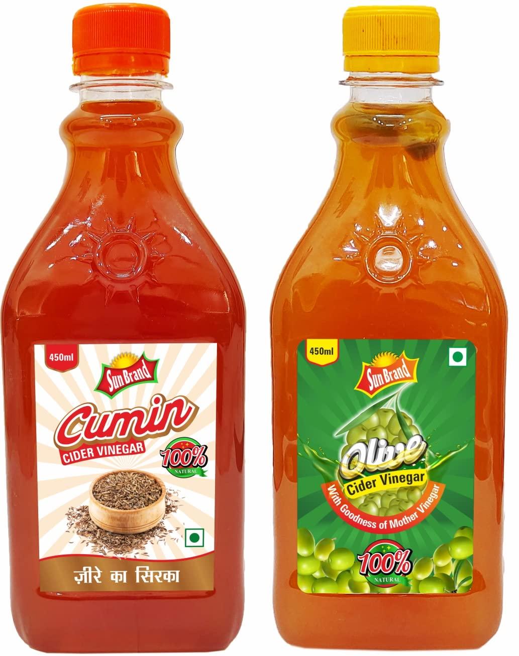 SUNBRAND Sun Brand - Cumin + Olive Cider Vinegar with Mother Vinegar Unfiltered - 450 ml (Pack of 2)