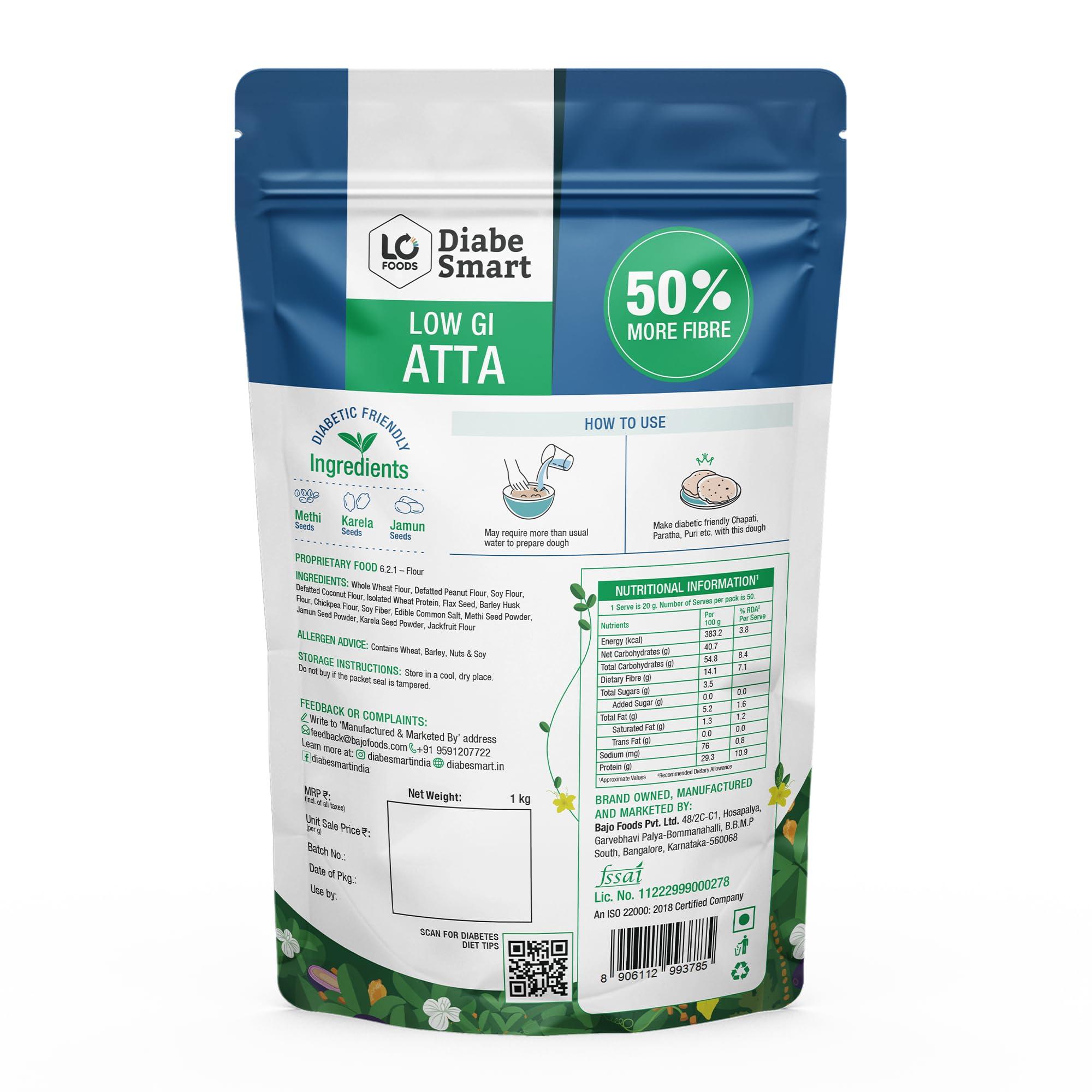 DiabeSmart DiabeSmart Sugar Care Atta 5 Kg | 50% Better Sugar Control | Low GI Multigrain Atta for Sugar Release Control | Tested on Diabetics | Diabetic Atta For Diabetic Care | High Fiber Flour