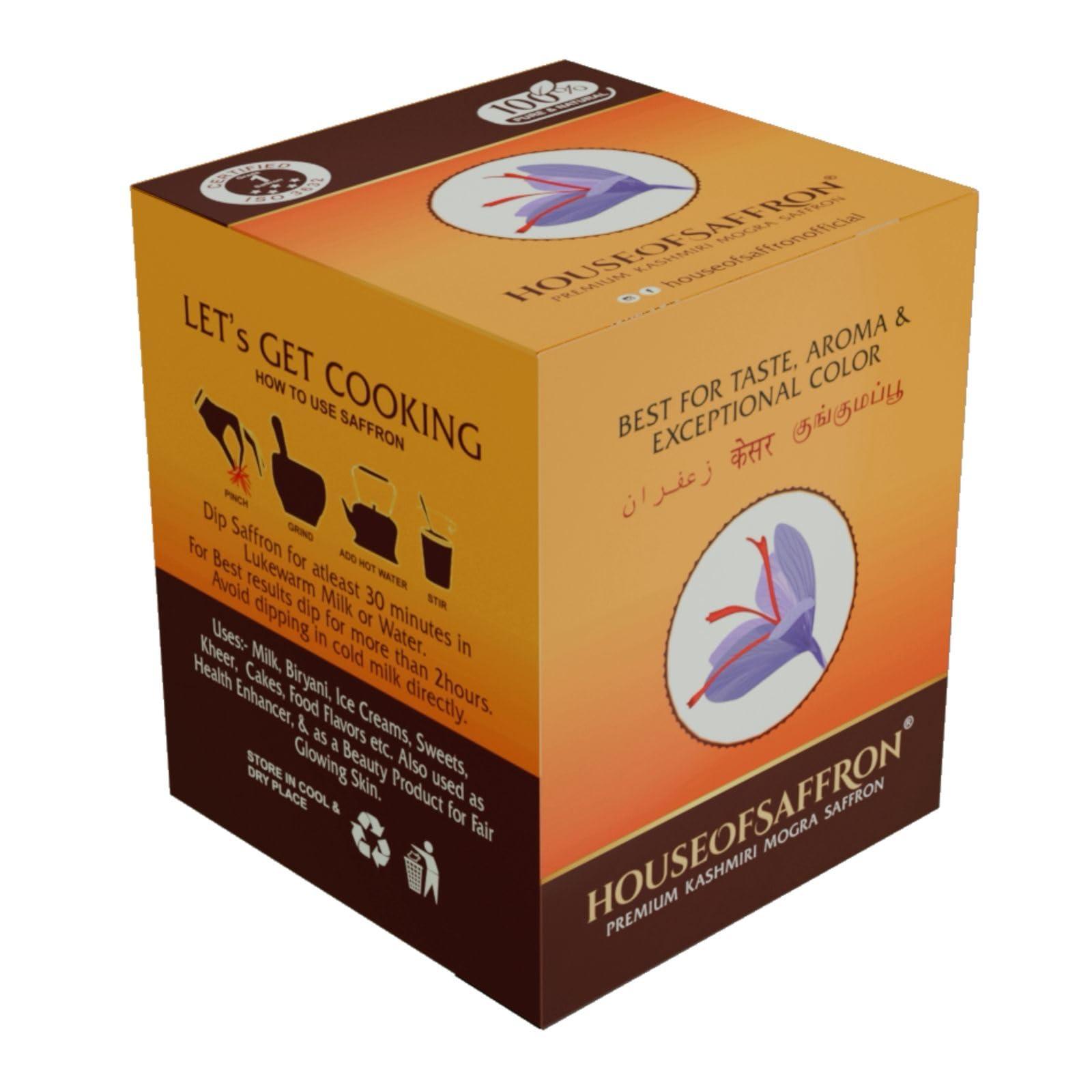 House of Saffron House of Saffron 5grams Kashmir Mogra Kesar Premium Original Saffron for Pregnant Women, Milk, Cooking, Biryani, Skin, Grade A1+++ Natural All Red Long Threads Pure Keshar - 5g