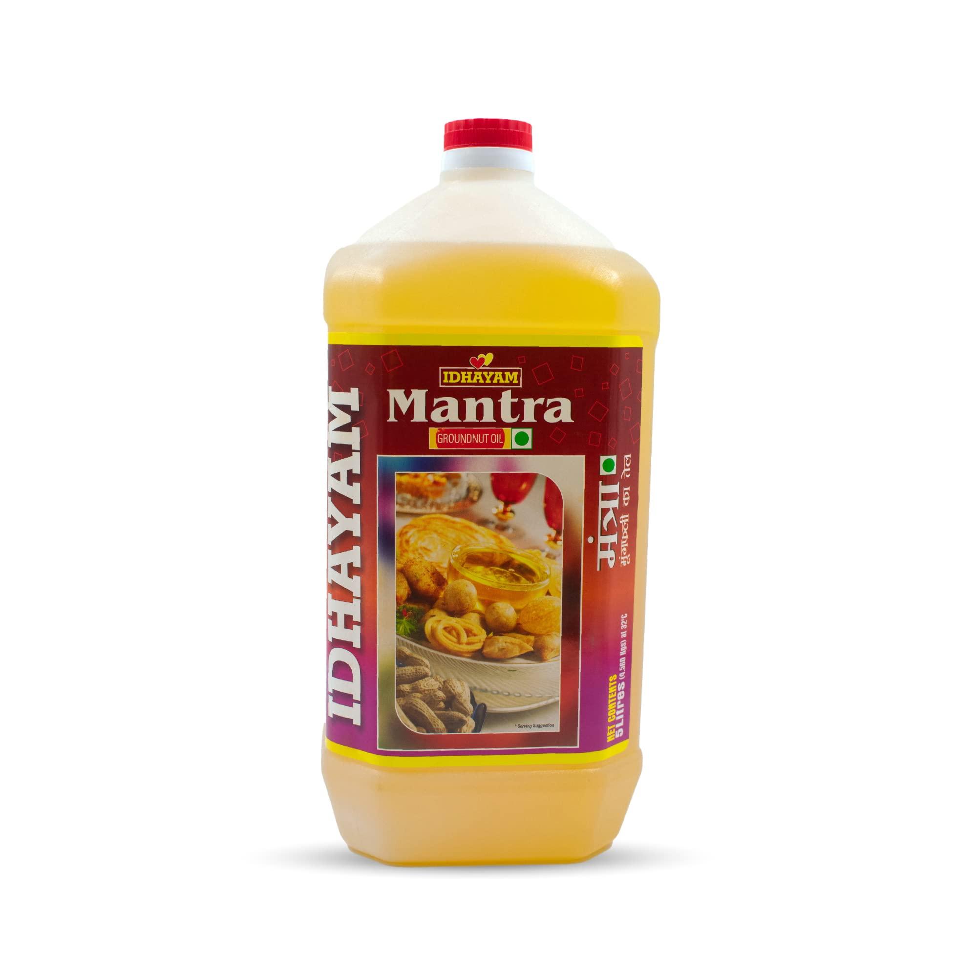Idhayam Idhayam Mantra Groundnut Oil - Zero Cholesterol & Transfats - Rich in Flavour & High Smoke Point - Nutrient Rich Oil for Optimum Health - Healthy Cooking Oil (5 Litre)