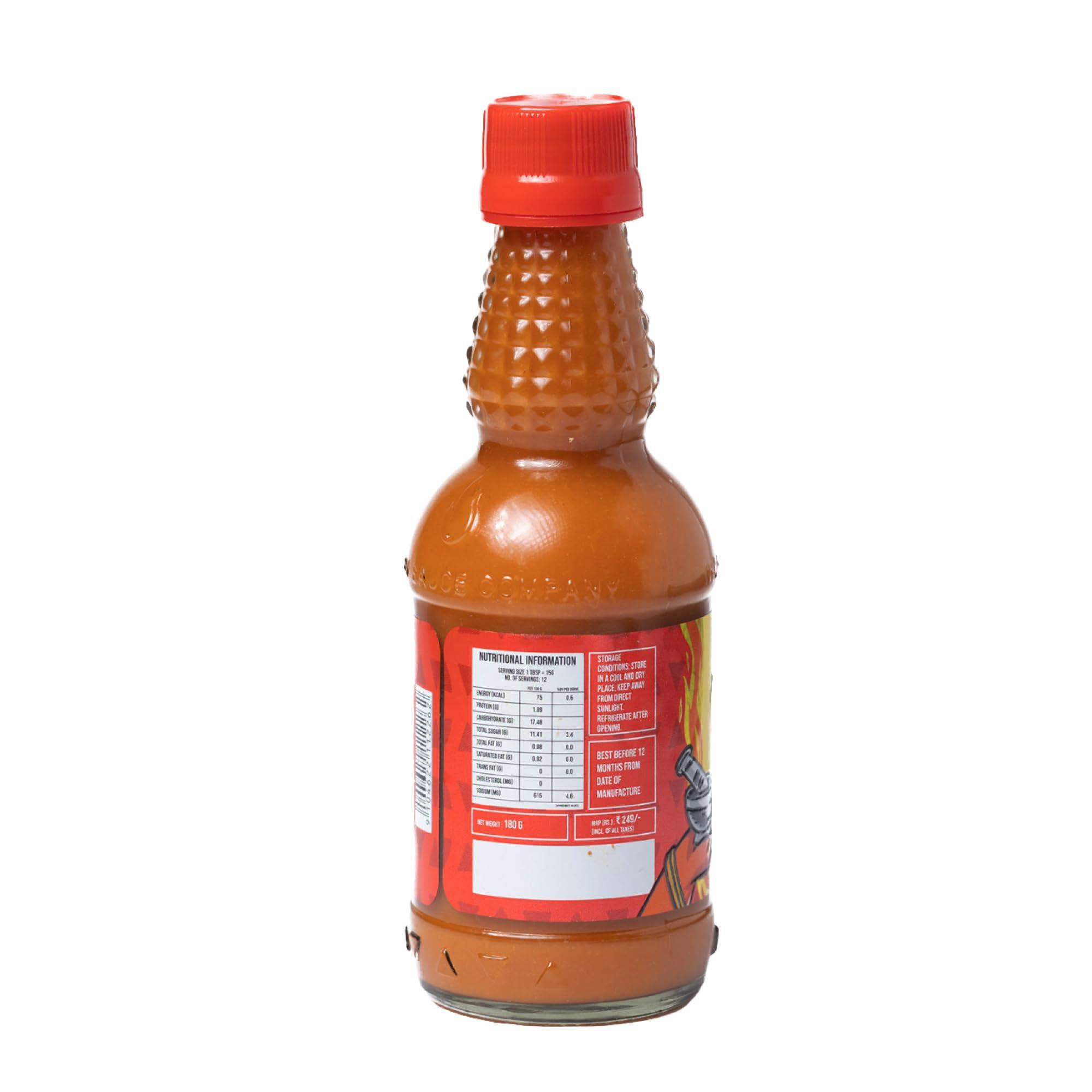 INDIAN SAUCE COMPANY Indian Sauce Company Fiery Red Hot Sauce, 180 ml | Perfect Blend of Flavour and Taste | Spicy Level 7 on 10 | Red Chilli Sauce For All Cuisines | No Artificial Colours | Made In India
