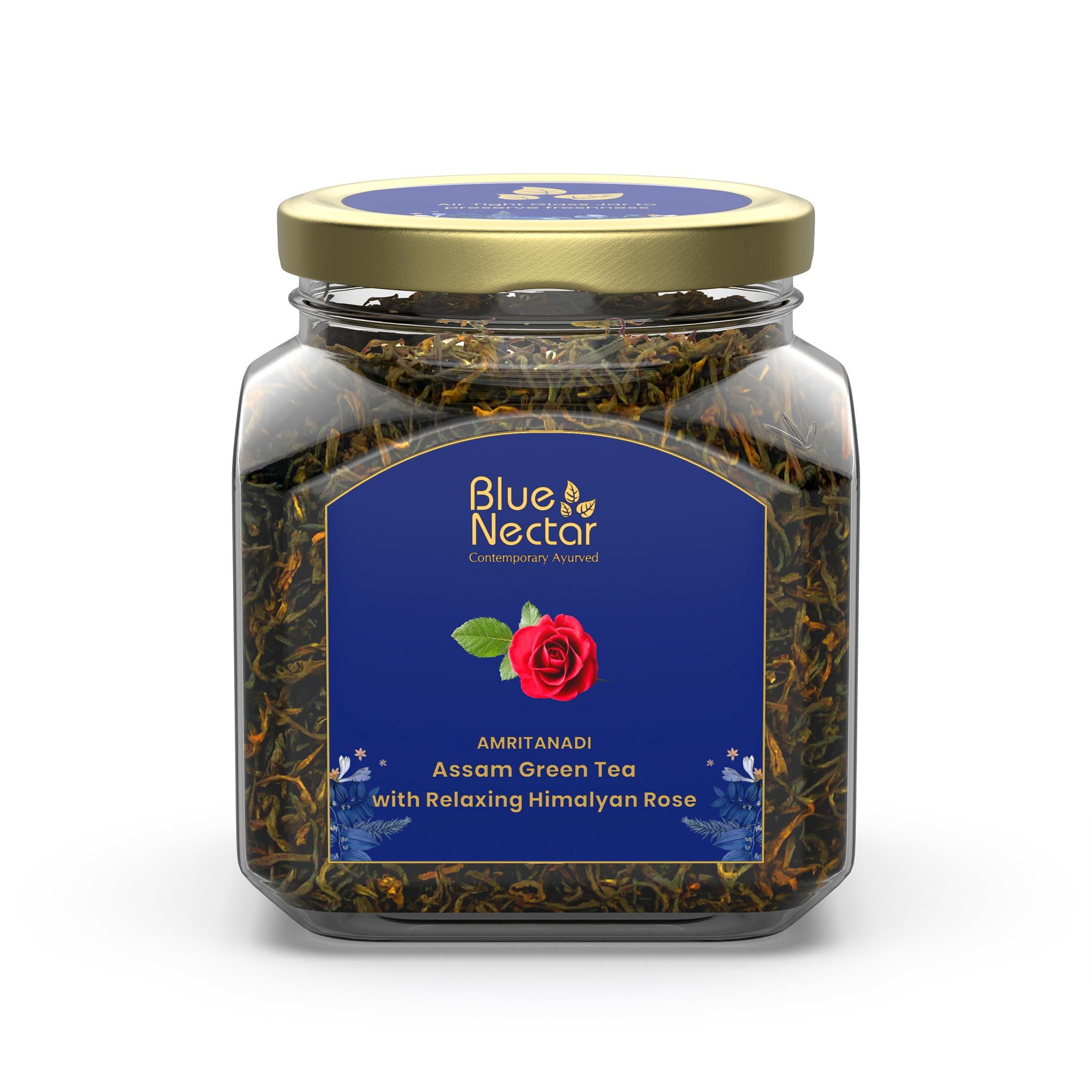Blue Nectar Blue Nectar Amritanadi Assam Rose Green Tea Leaves with Himalayan Rose (50 g + 15 g FREE| 33 cups). Loose Green Tea Leaves with No Tea Dust. Only Leaf Green Tea