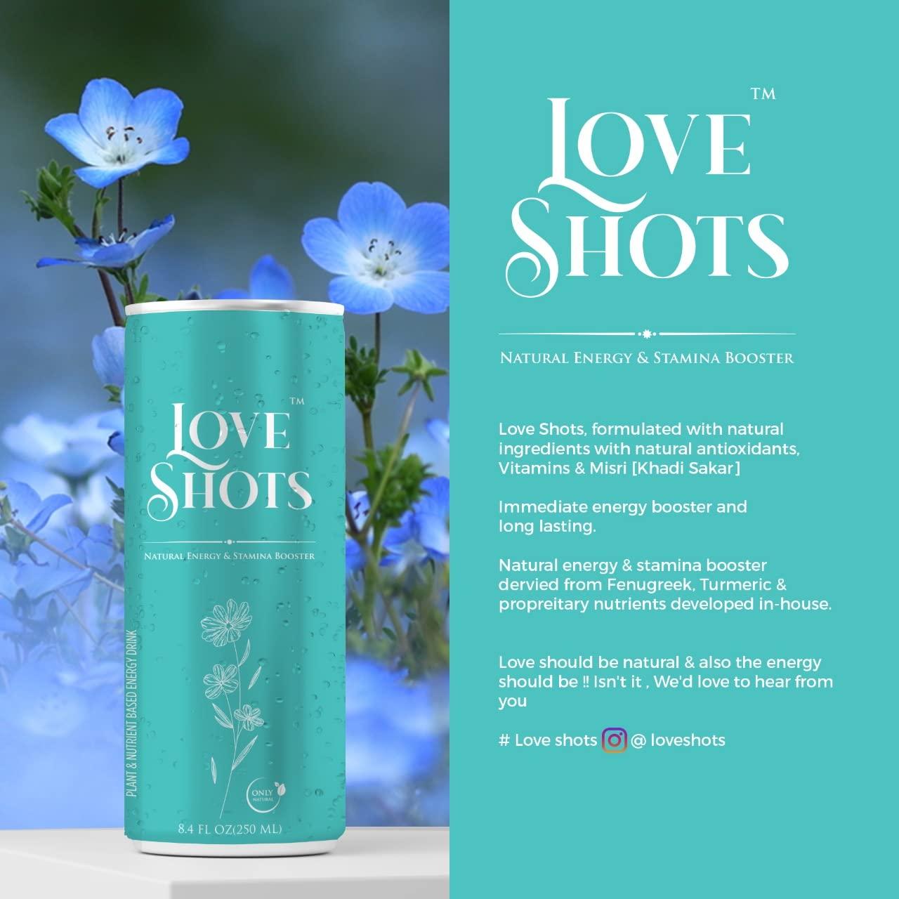 LOVE SHOTS Love Shots Energy Drink, Natural Vitamin C, Potassium, Iron, and Manganese Plant Based (B2, B3, B5, B6, and B12) | Energizing Beverage|Lemon Grass,250 ml (12 Pack Non caffeinated Natural Tuermeric Based)