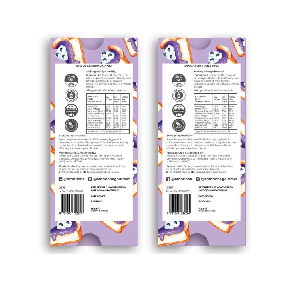 AMBRIONA Daarzel Vegan White Chocolate Bar in Blueberry Cheesecake Flavor | Gulten Free | 31% Cocoa Content| 50 gms | Daarzel Bar