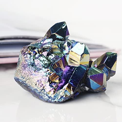 9Dzine 9Dzine Rainbow Aura Quartz, Titanium Aura Quartz,Rainbow Flame Titanium Aura Quartz Crystal Cluster,Druzy Titanium Aura Quartz Geode,Specimen 100-150 Gm Approx