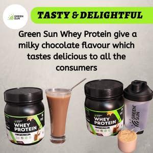 Green Sun Green Sun 100% Whey Protein Powder 1Kg (Chocolate Flavor) | Imported Whey | Gold Standard | Added Digestive Enzymes | Enriched with BCAA | Healthy | Diet Friendly | Pack of 1 Without Shaker