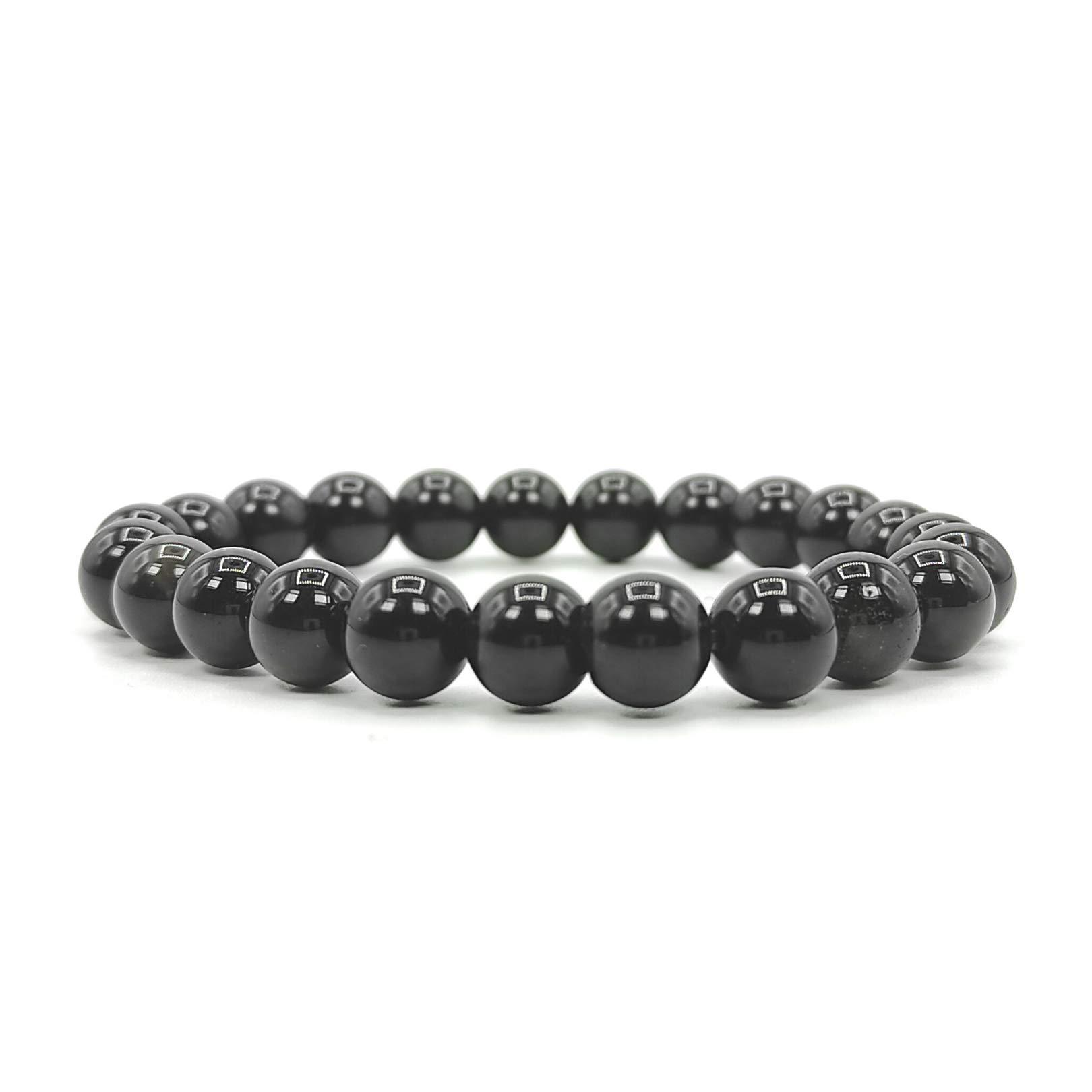 Plus Value Plus Value Black Obsidian Bracelet for Protection | Stylish Charm Crystal Bracelet for Men Women Boys and Girls (Beads Size: 8mm, Jute Bag)