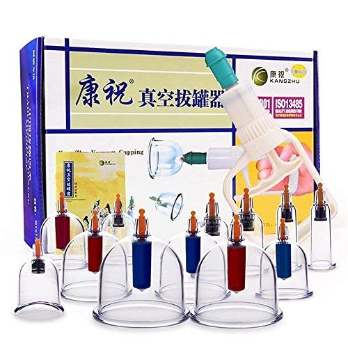 Generic Hijama 12 Cupping Cups Bio Magnetic Traditional Chinese Therapy Cupping Set Household Pull Out Vacuum Cupping Kit/Chinese Massage Medical Cupping Set Suction Acupuncture with Extension Tube
