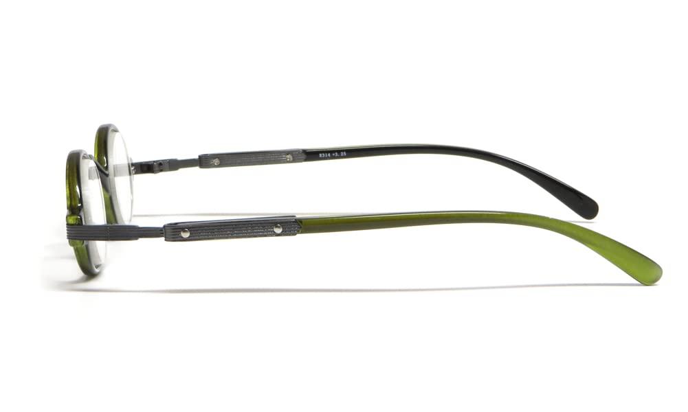 Calabria Calabria R314 Vintage Professor Oval Reading Glasses Incredibly Lightweight, Olive, Medium