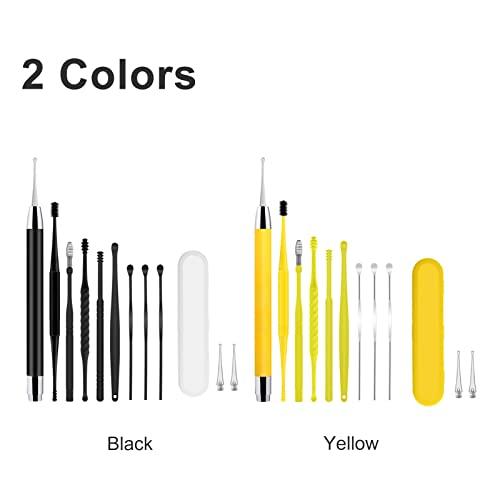 POOWE Ear Wax Removal Tools with Light & Storage Case Portable Ear Spoon Earpick Cleaning Kit for Kids & Adults Ear Care Set(Black)-POOWE