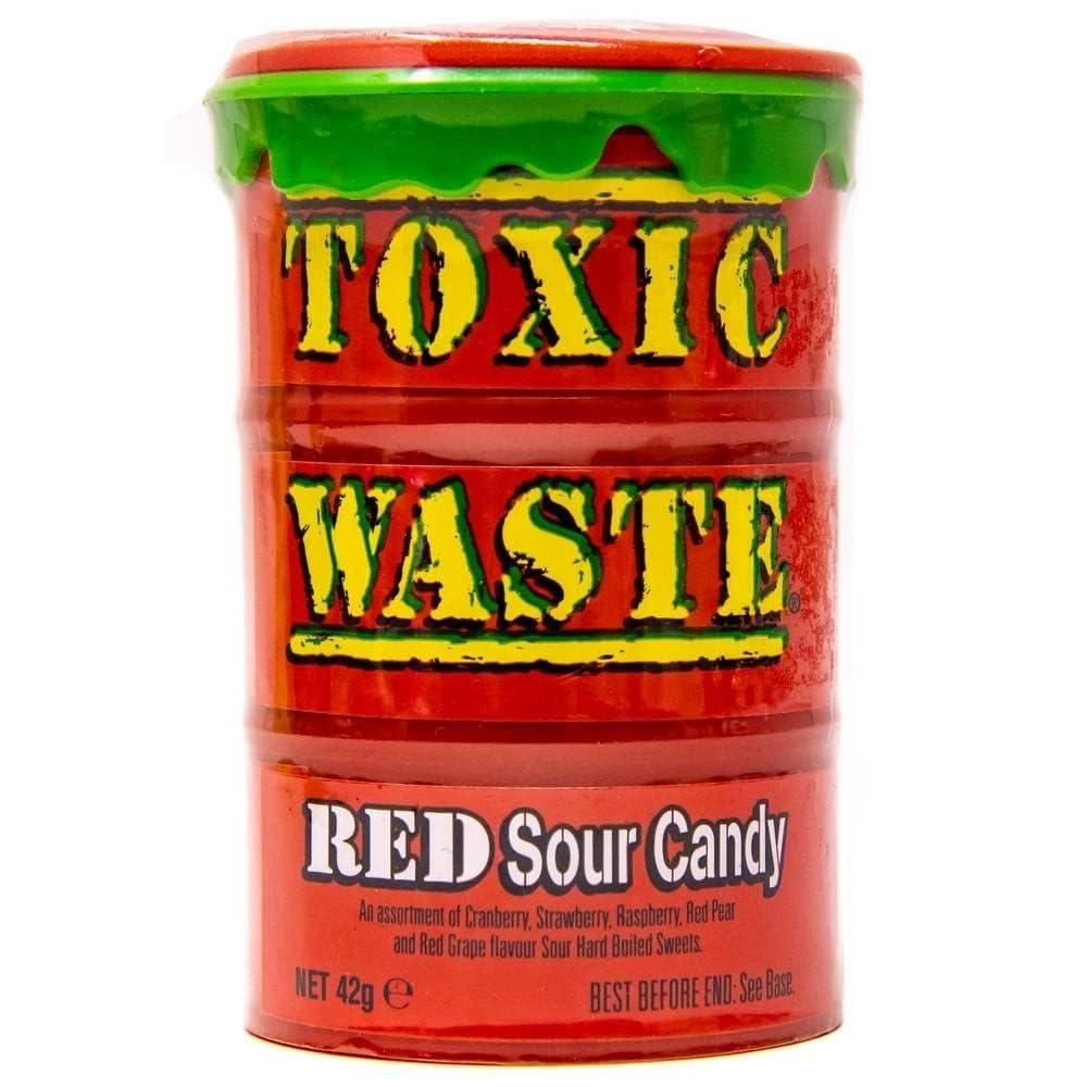 Toxic Waste Toxic Waste Red Sour Candy Assortment Of Cranberry, Strawberry, Raspberry, Red Pear, & Red Grape Flavour Sour Hard Boiled Sweets 42g (UK) (Imported)
