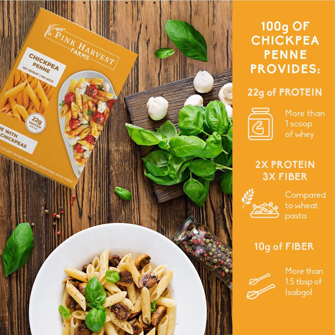 Pink Harvest Farms Pink Harvest Farms Chickpea Pasta | No Rice - No Maida | Vegan | Gluten Free | High Protein | (Chickpea Penne Pasta, 200 g (Pack of 2))