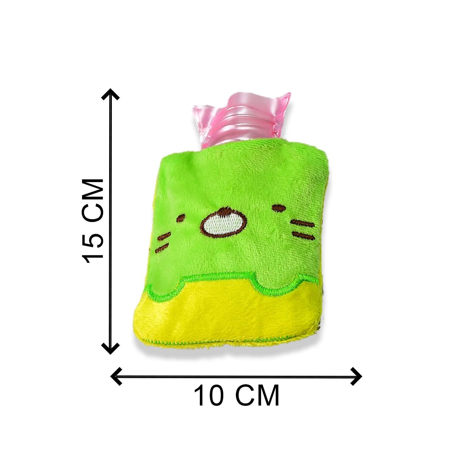 Anacera Green Kitty small Hot Water Bag with Cover for Pain Relief, Neck, Shoulder Pain and Hand, Feet Warmer, Menstrual Cramps.
